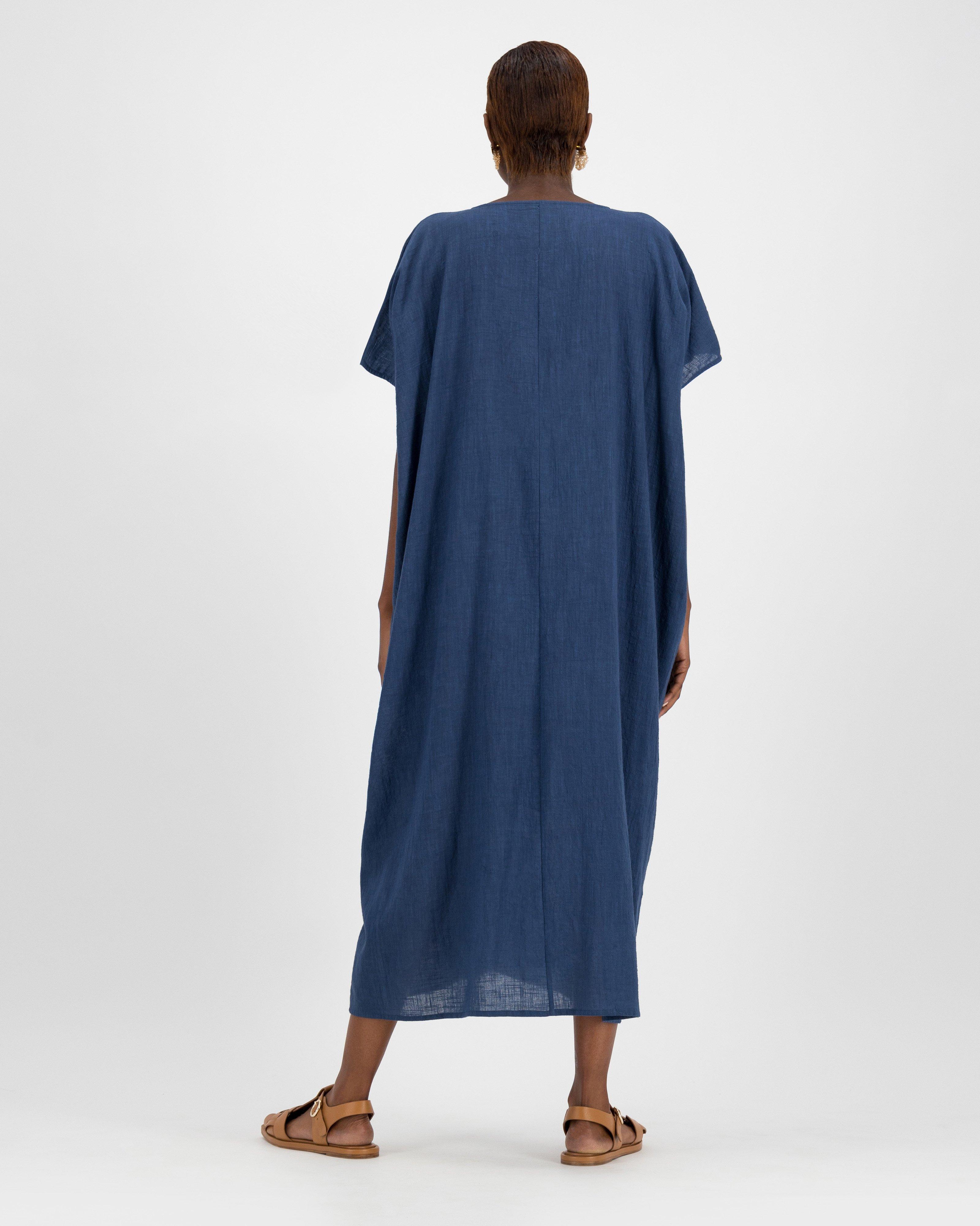 Edith Long Cotton Kaftan -  navy