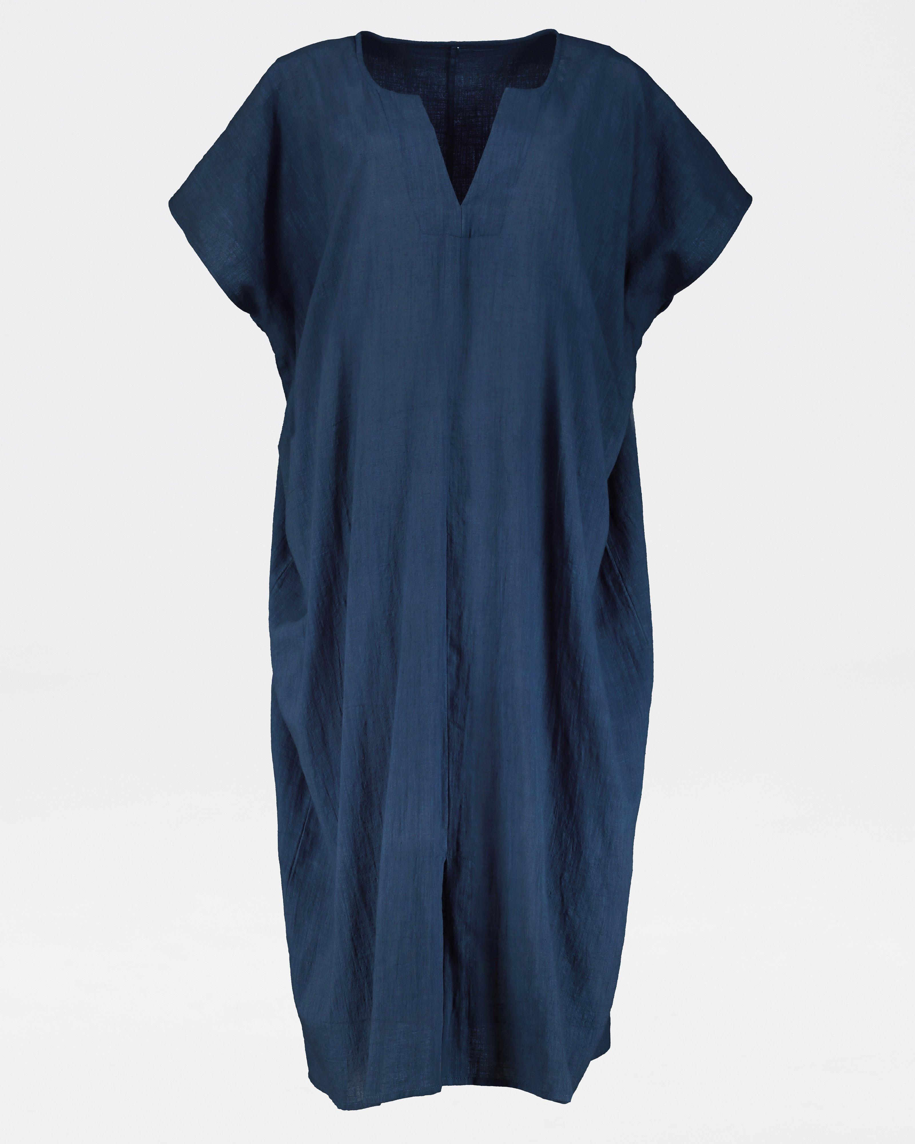 Edith Long Cotton Kaftan -  navy