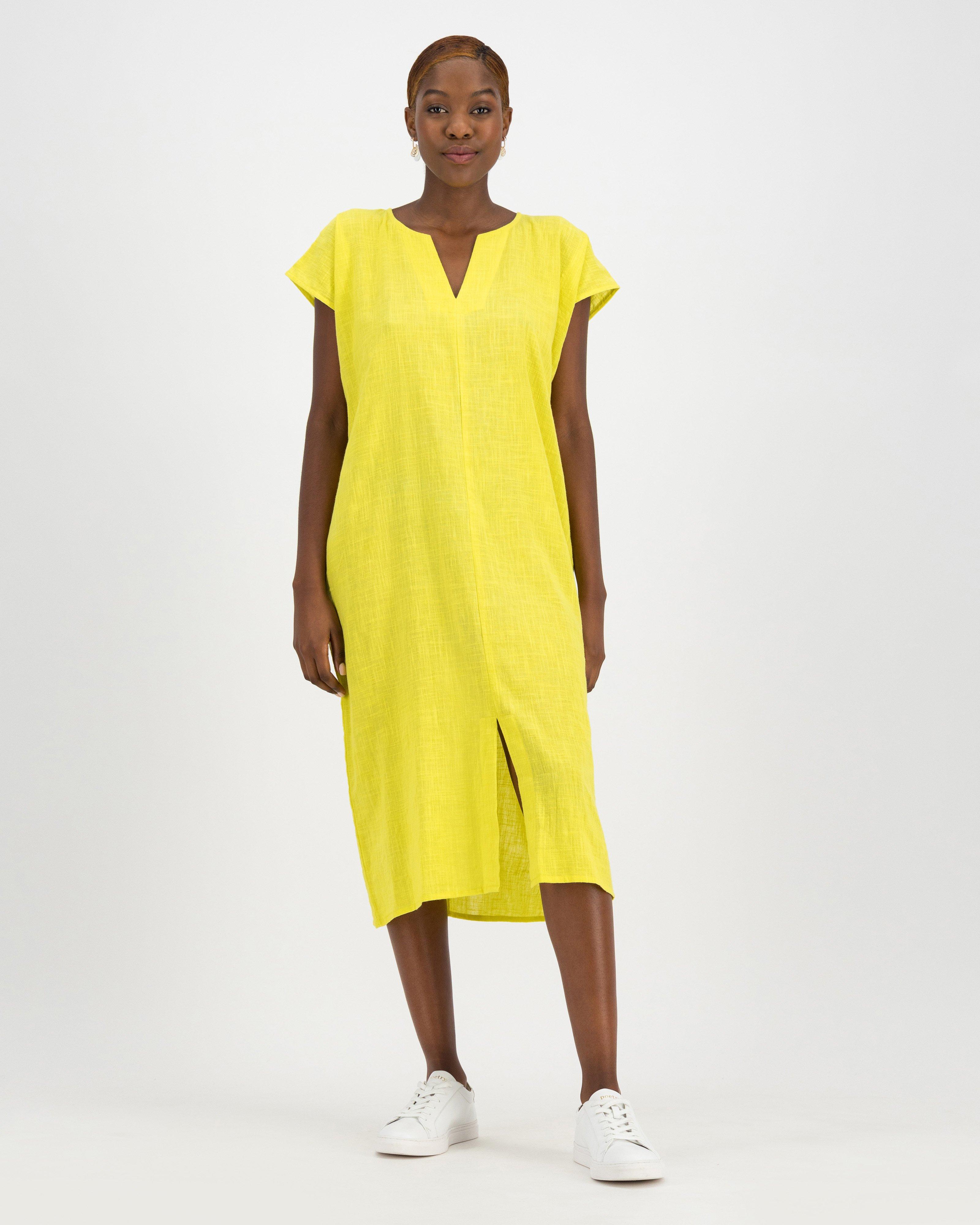 Edith Long Cotton Kaftan -  yellow