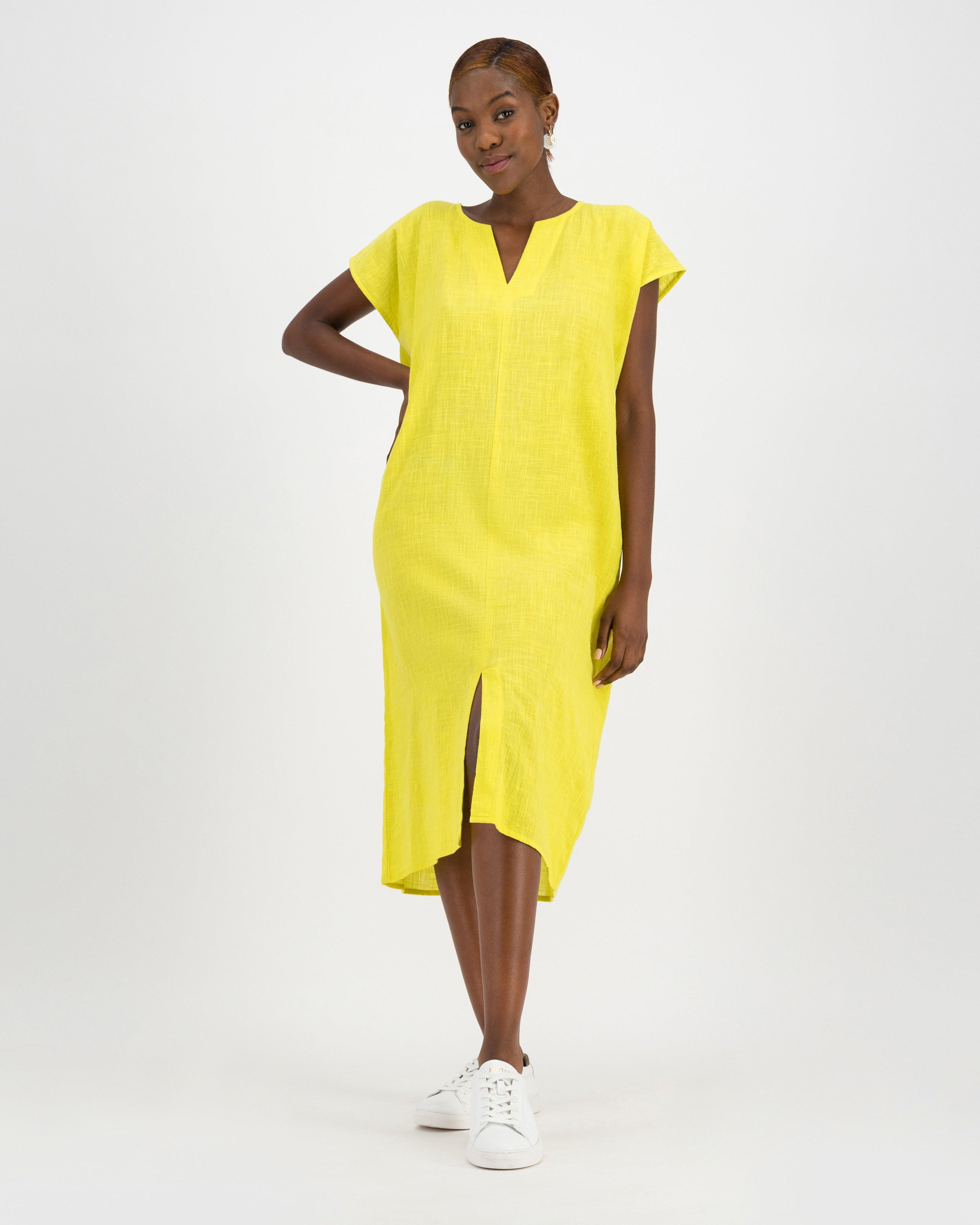 Edith Long Cotton Kaftan -  yellow