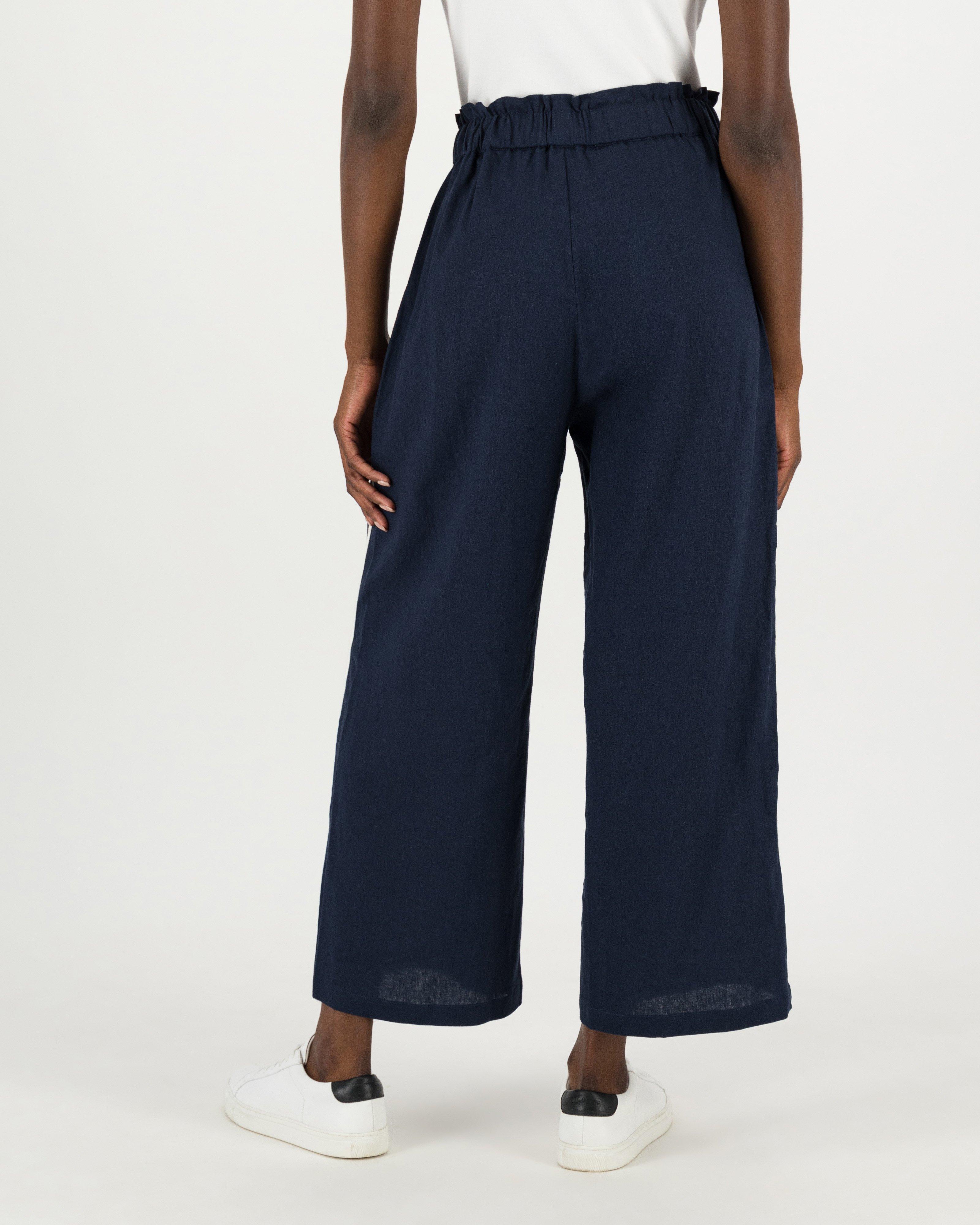 Aika Embroidered Linen Pants -  navy