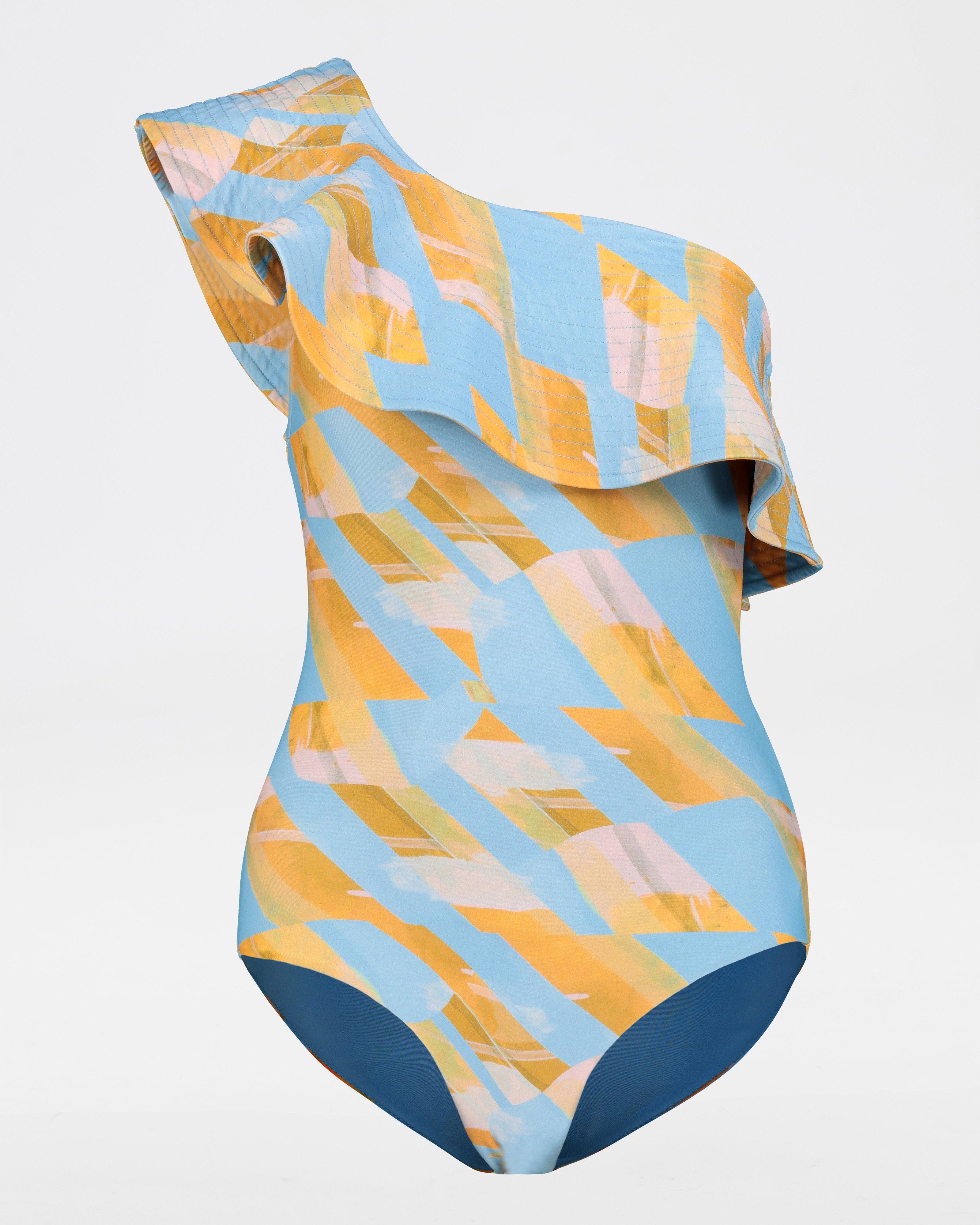 Jeanne Hoffman x Poetry Sunsation Ruffled One Piece Swimsuit -  blue