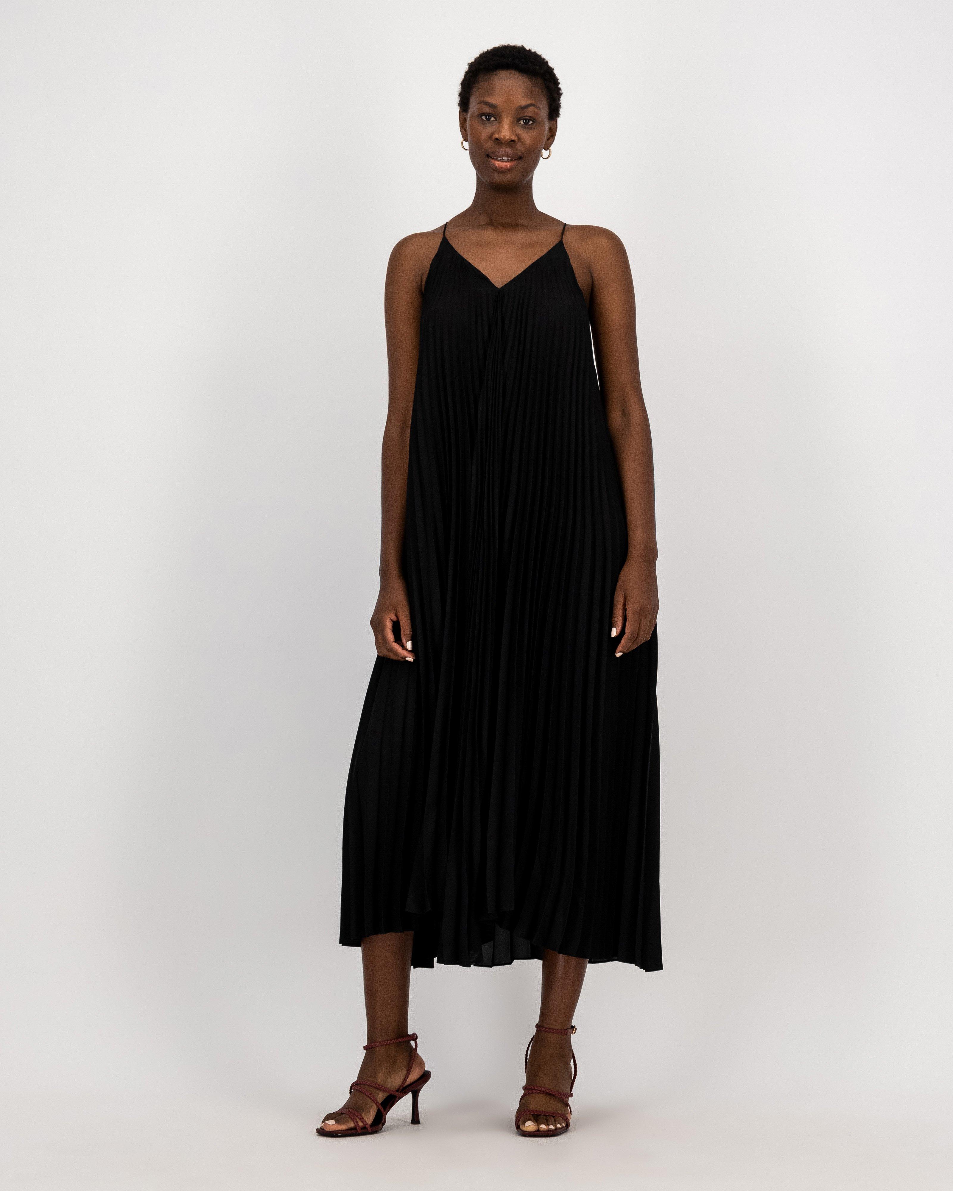 Stacy Pleated Dress -  black