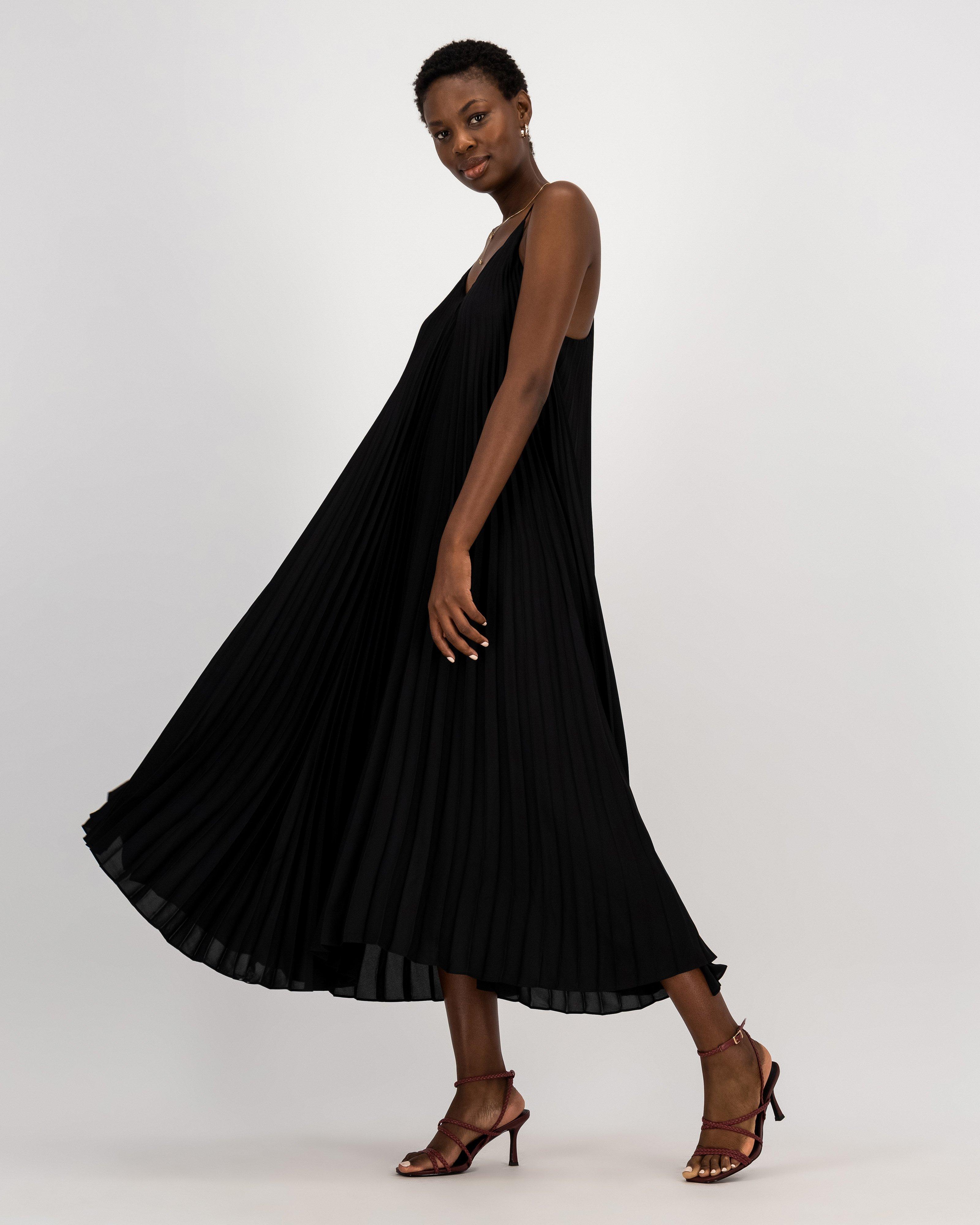 Stacy Pleated Dress -  black