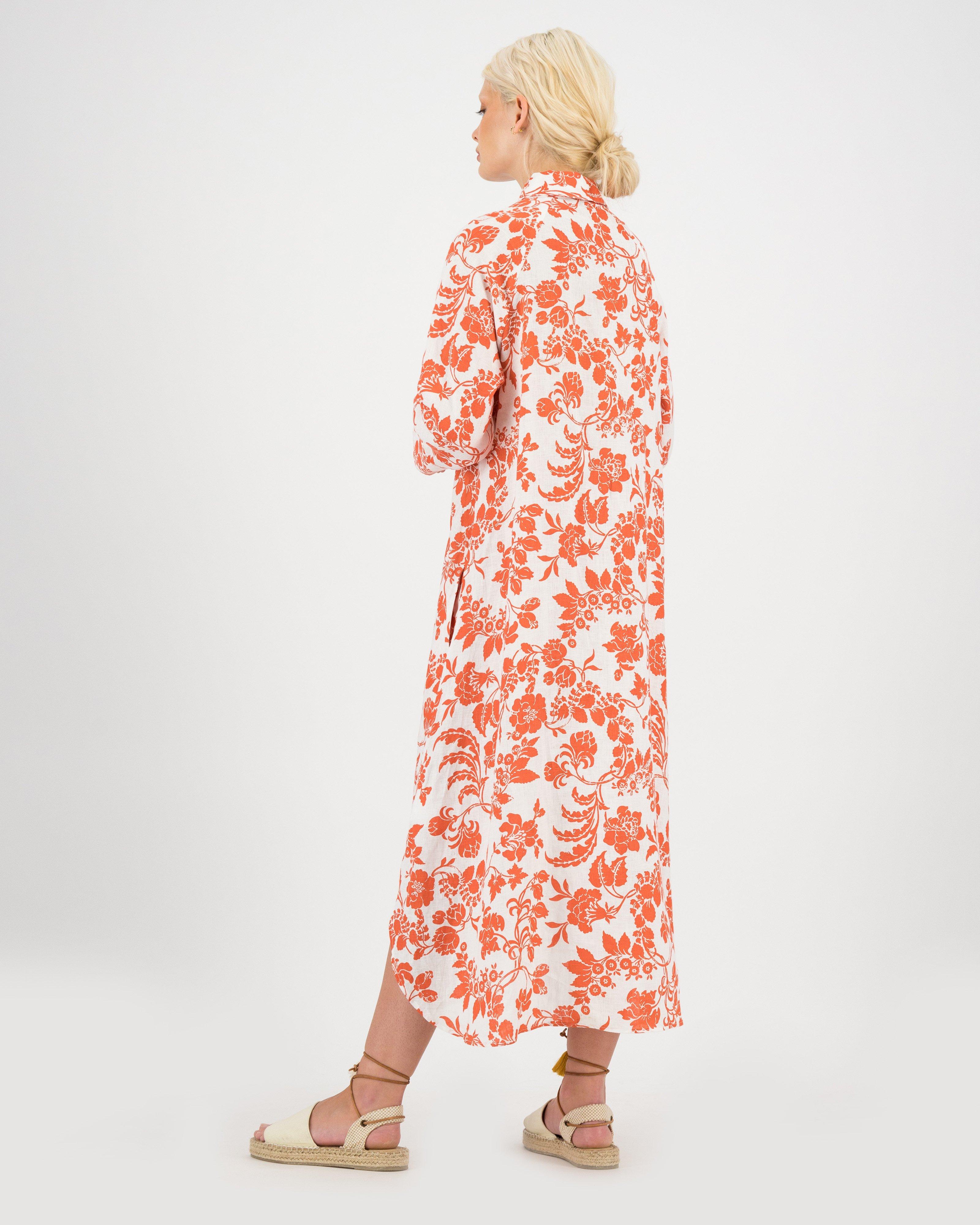 Inaya Printed Shirt Dress -  orange