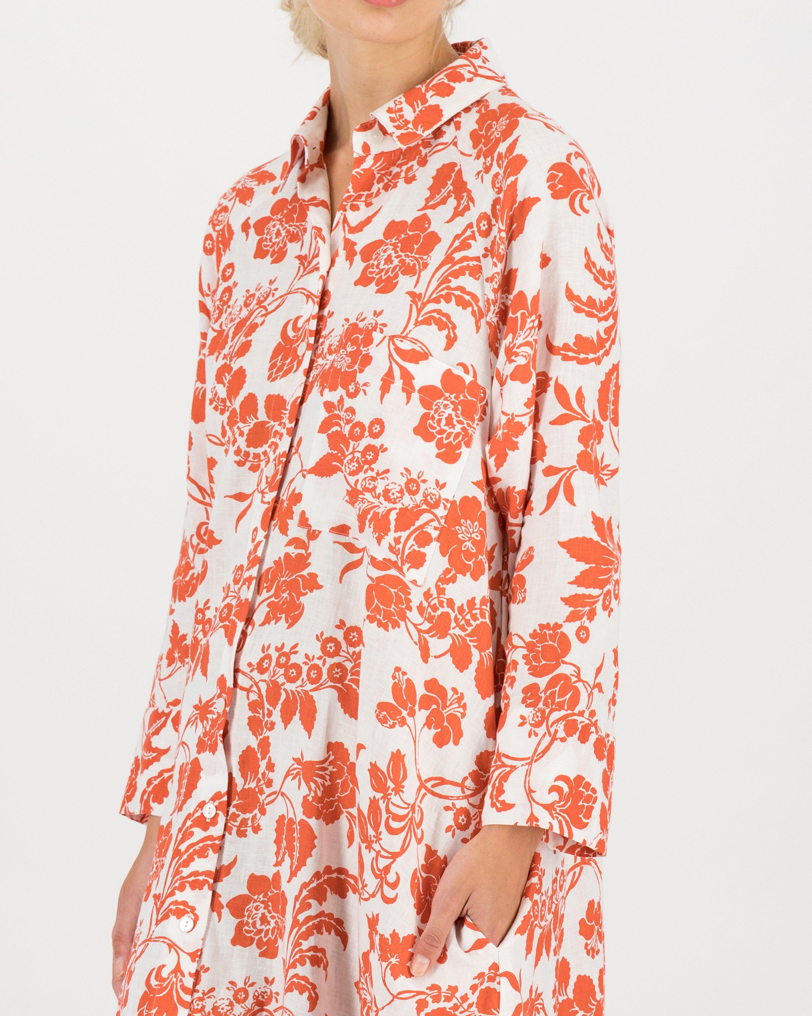 Inaya Printed Shirt Dress -  orange