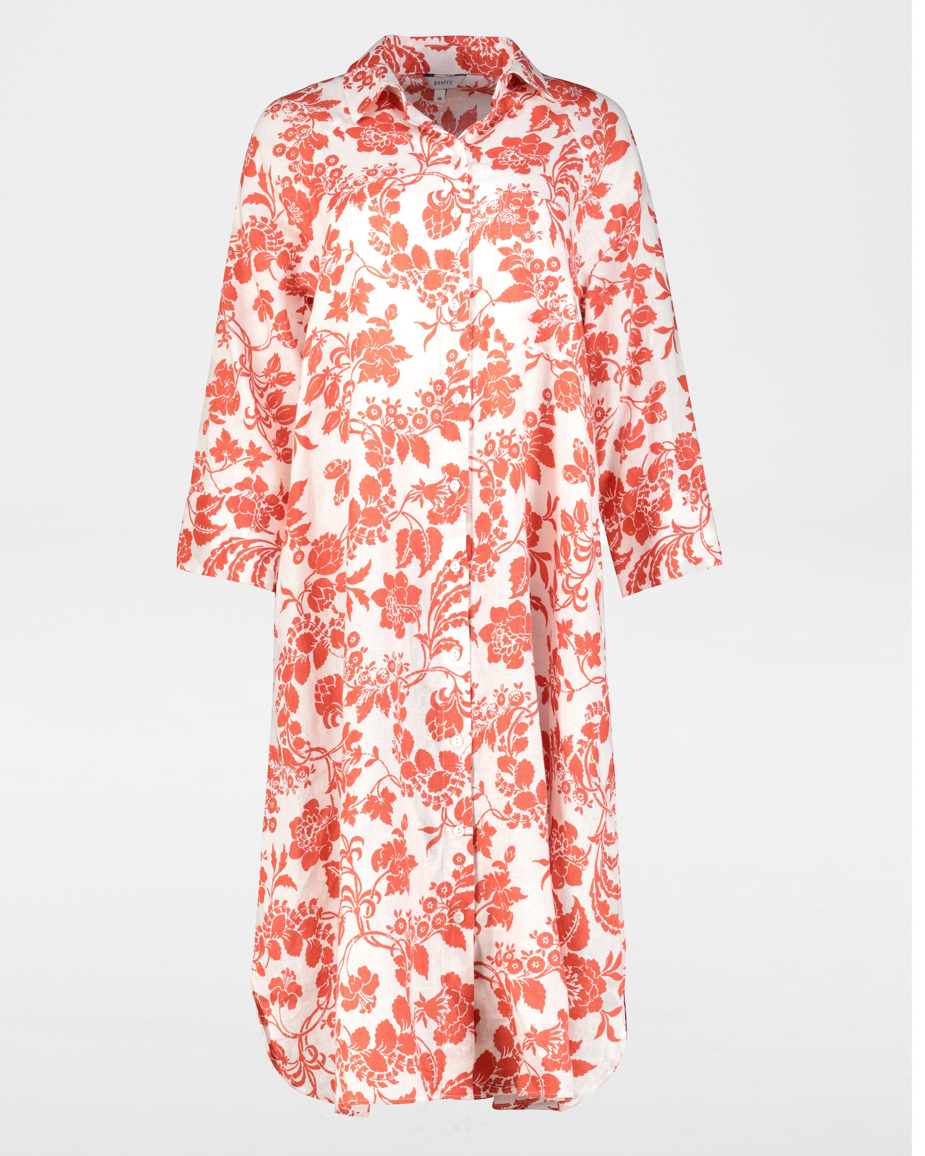 Inaya Printed Shirt Dress -  orange