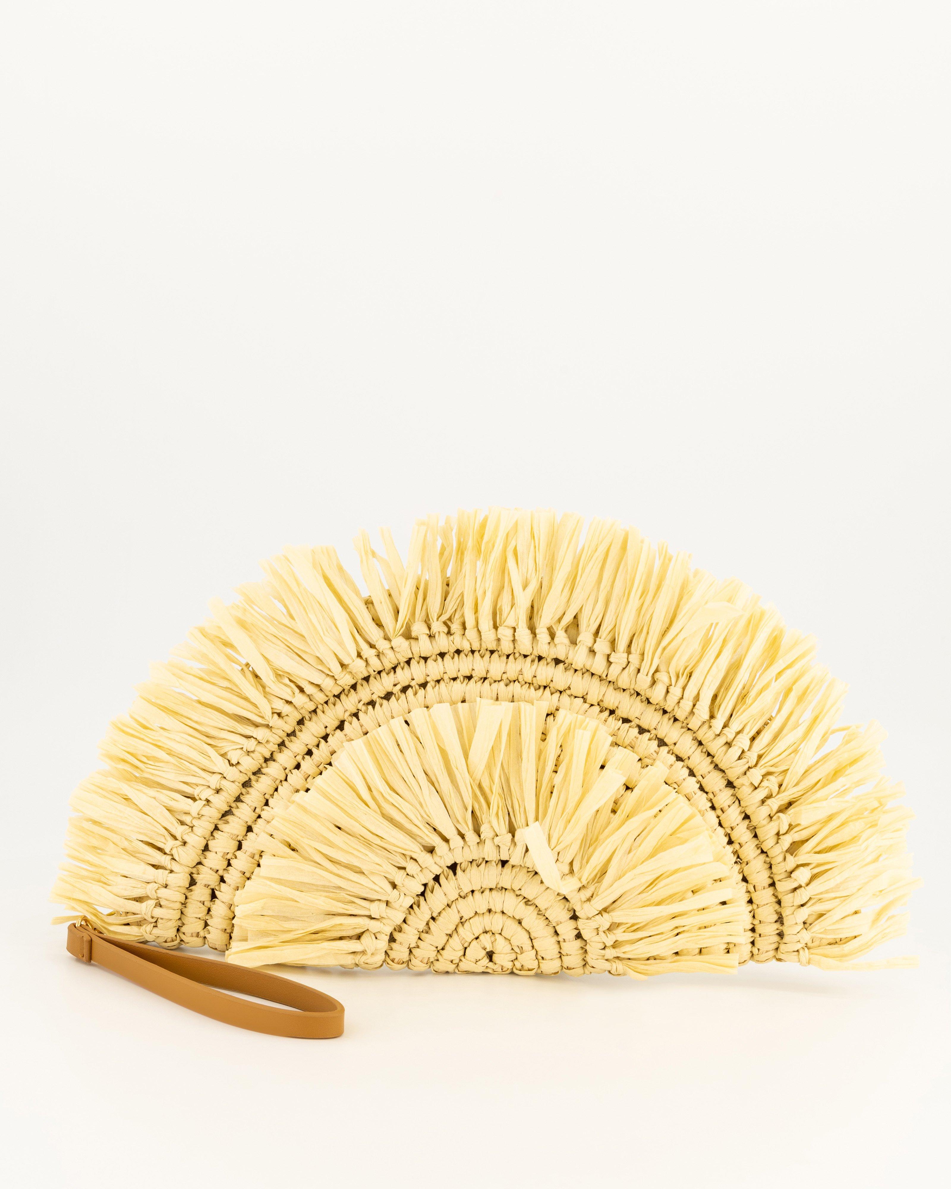 Kyra Frayed Straw Clutch -  oatmeal