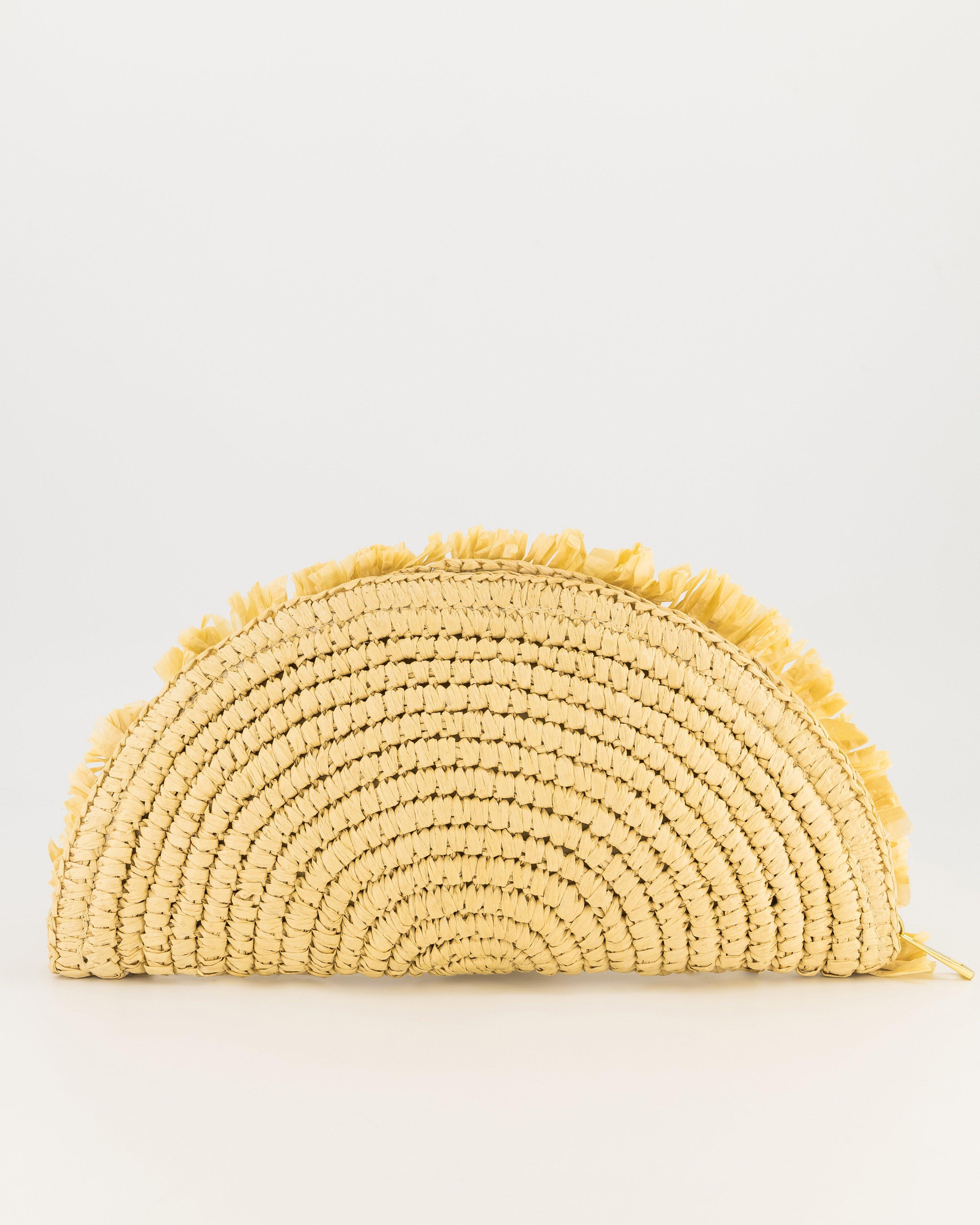 Kyra Frayed Straw Clutch -  oatmeal