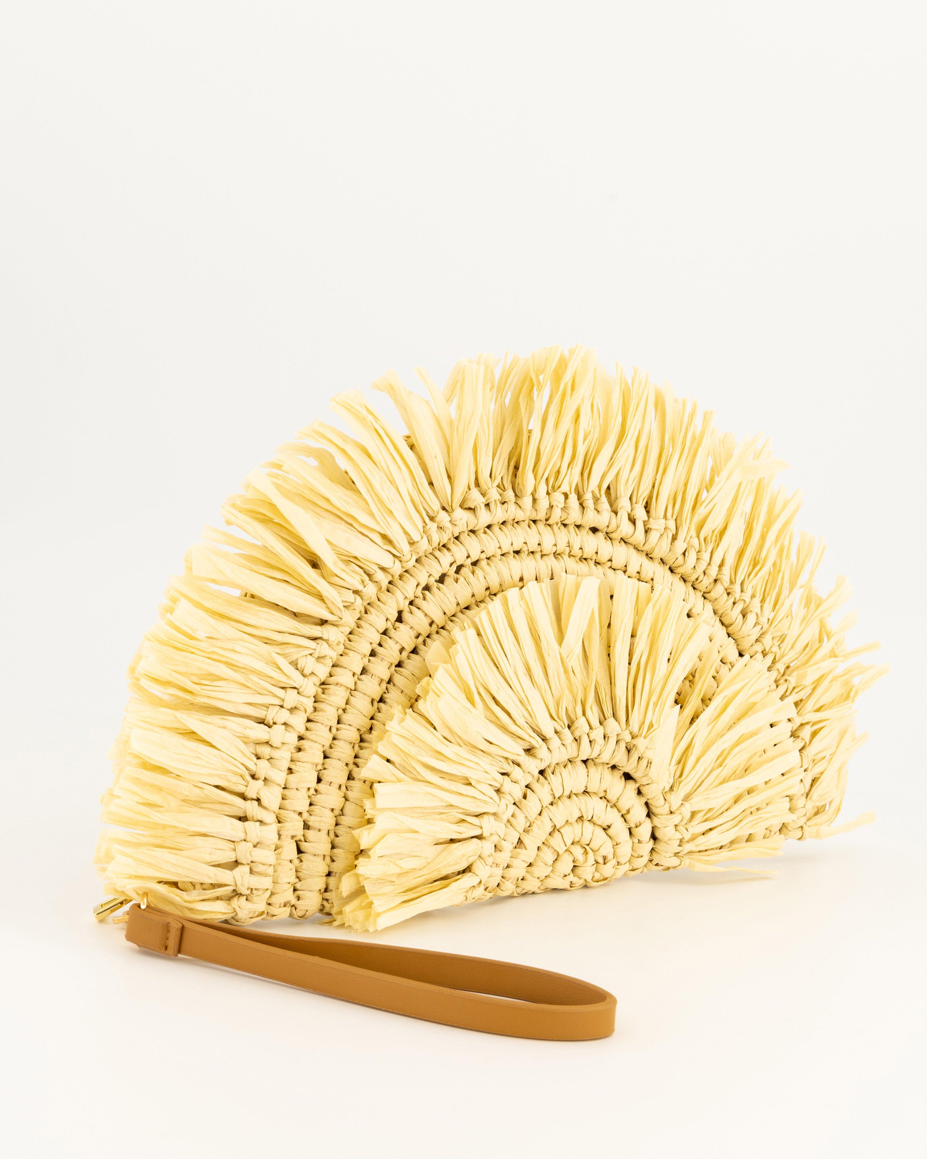 Kyra Frayed Straw Clutch -  oatmeal