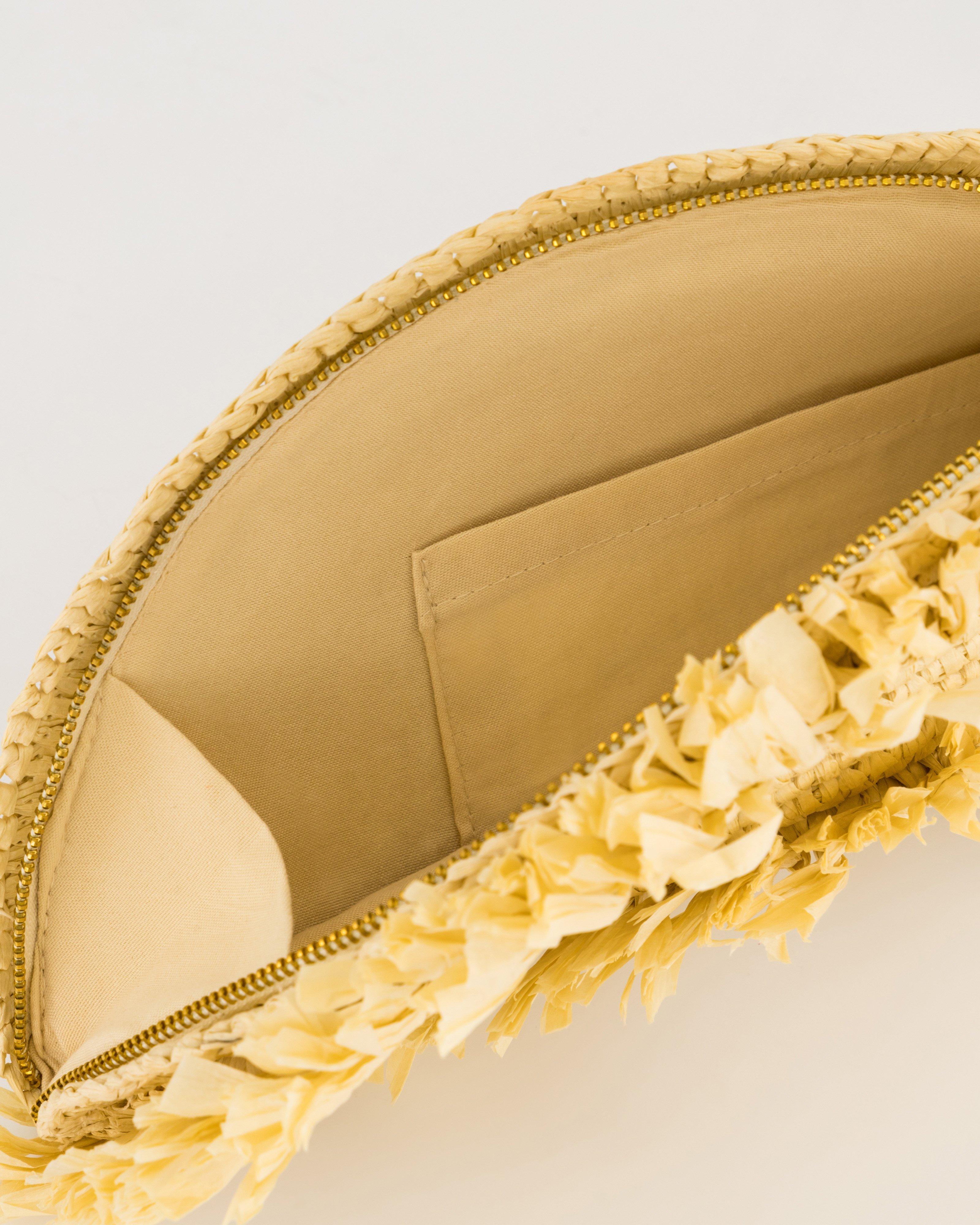 Kyra Frayed Straw Clutch -  oatmeal