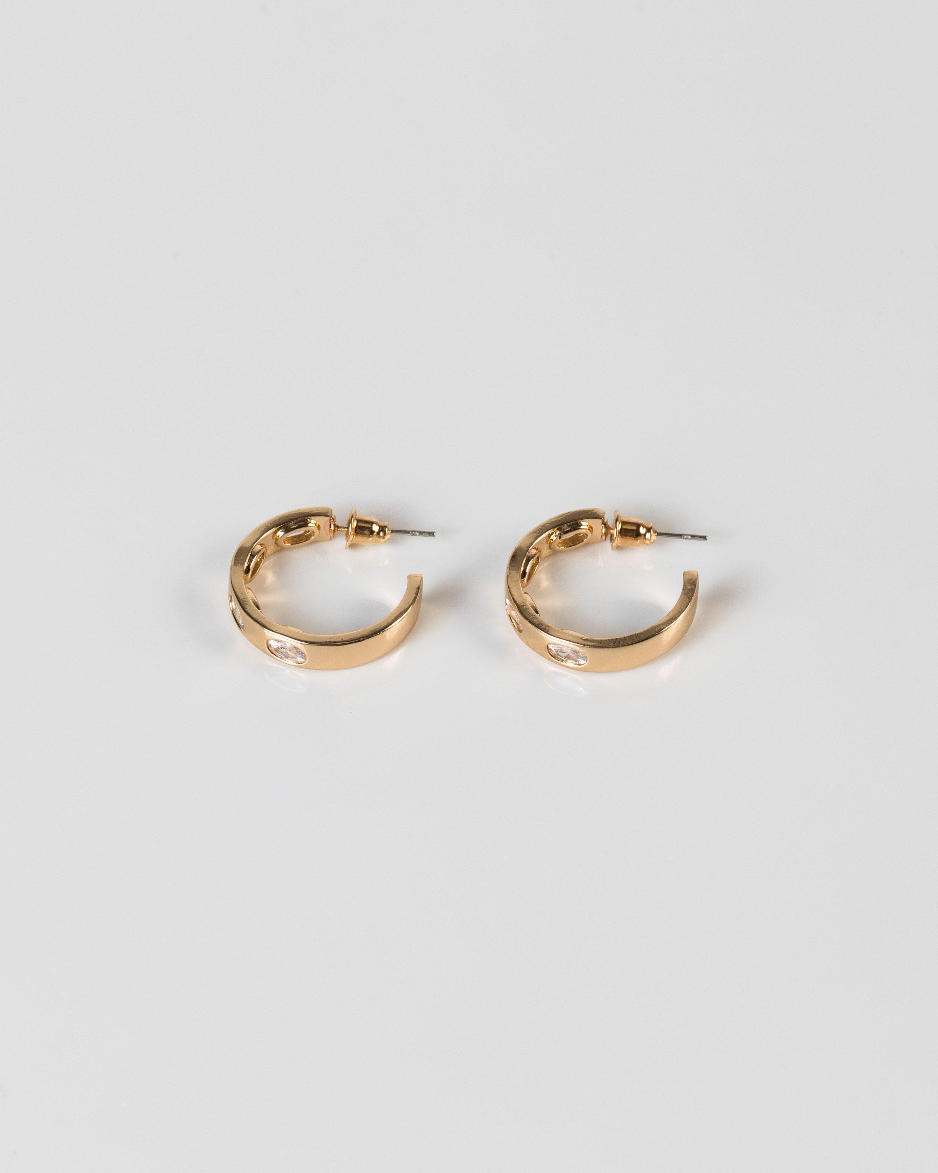 Oval Stone Inset Hoop Earrings -  camo