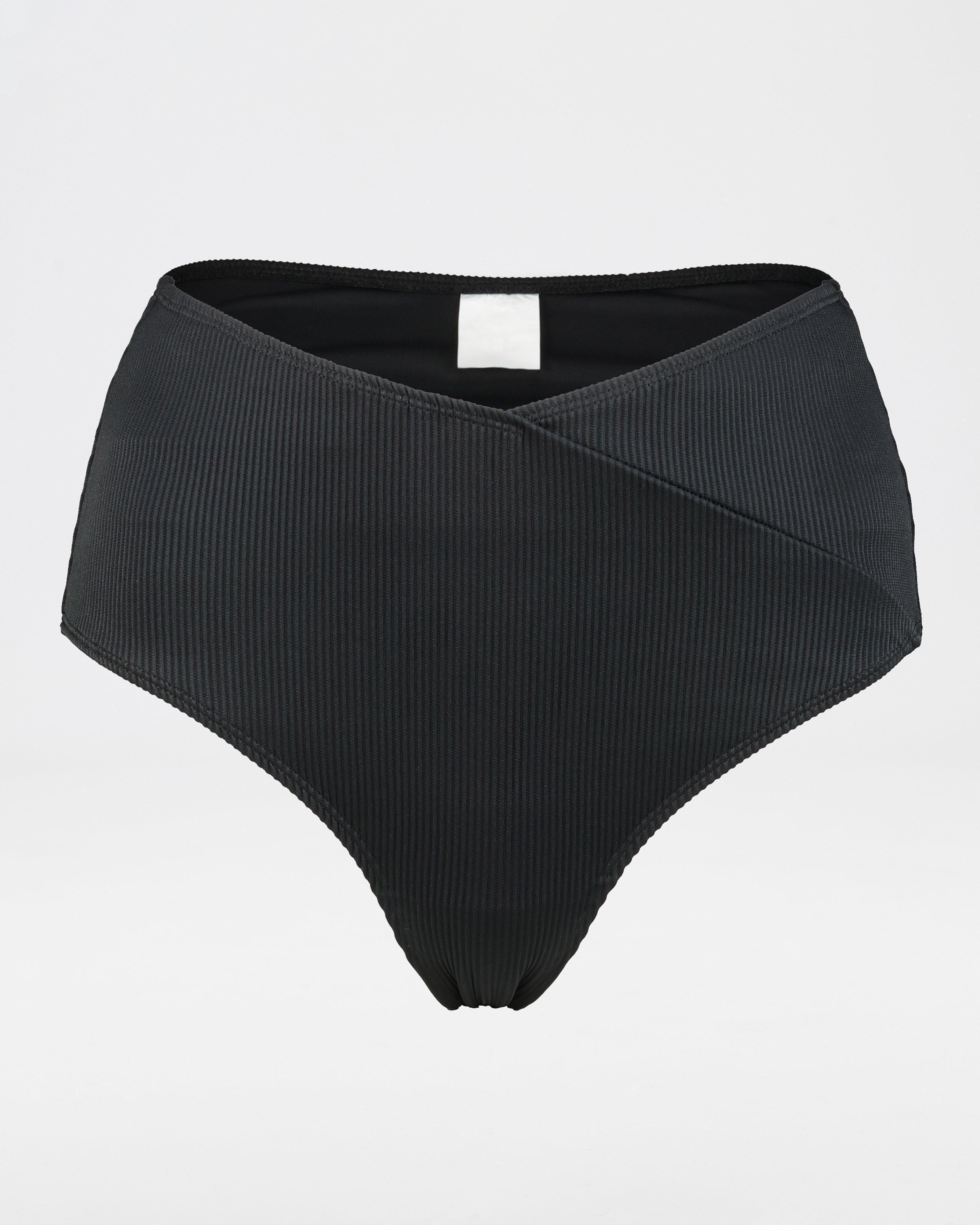 Nina Ribbed Bikini Bottom -  black