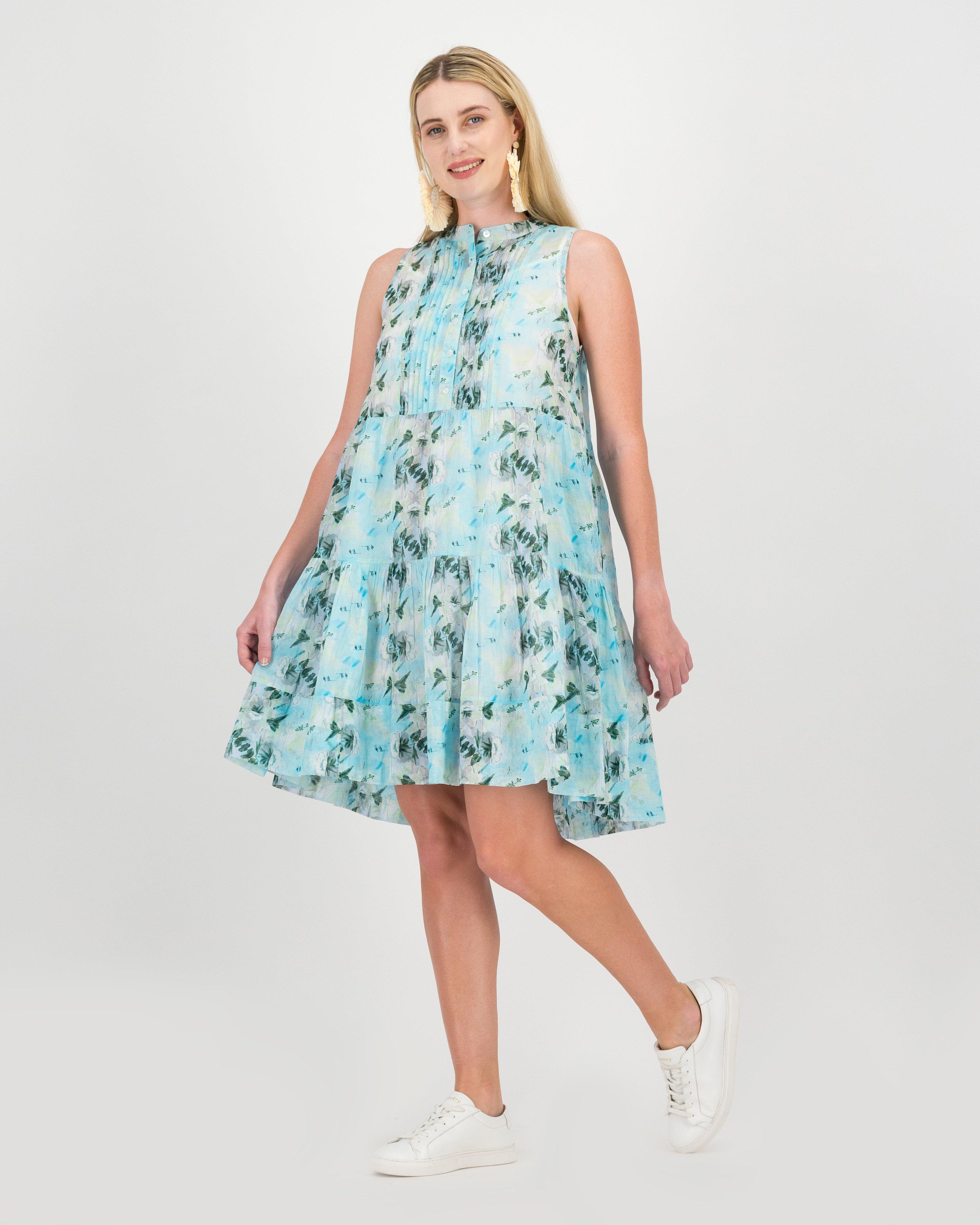 Jeanne Hoffman x Poetry Green Summer Tiered Dress -  blue