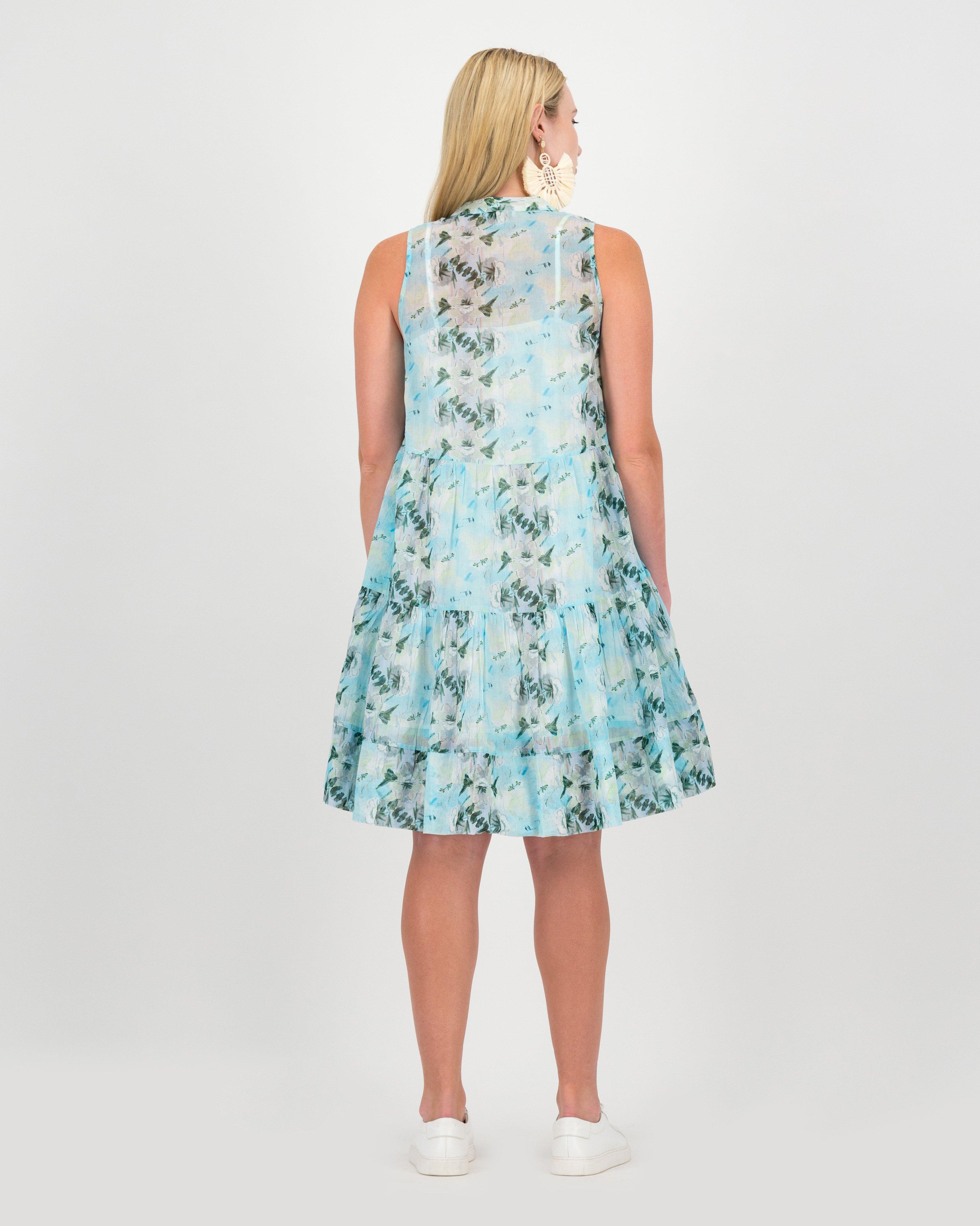 Jeanne Hoffman x Poetry Green Summer Tiered Dress -  blue