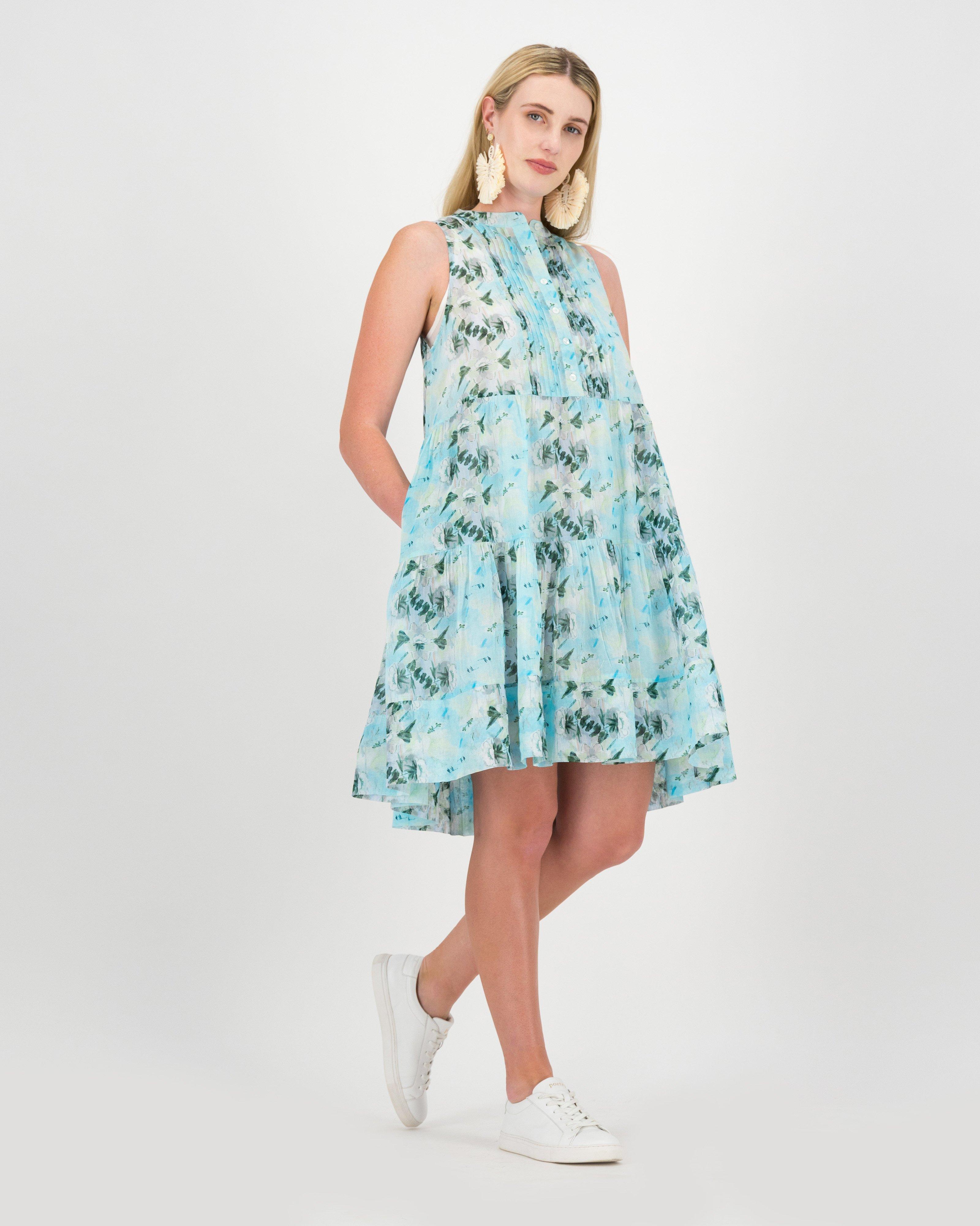 Jeanne Hoffman x Poetry Green Summer Tiered Dress -  blue