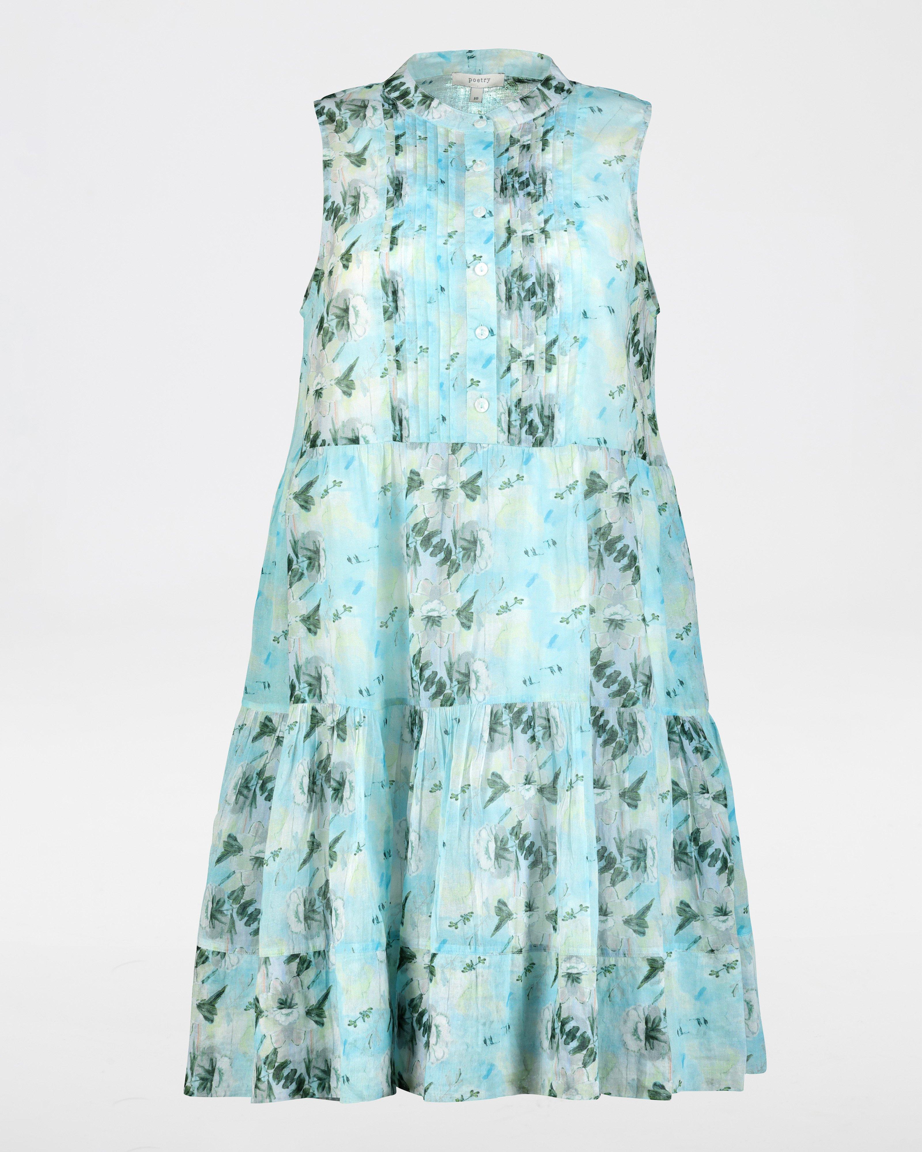 Jeanne Hoffman x Poetry Green Summer Tiered Dress -  blue