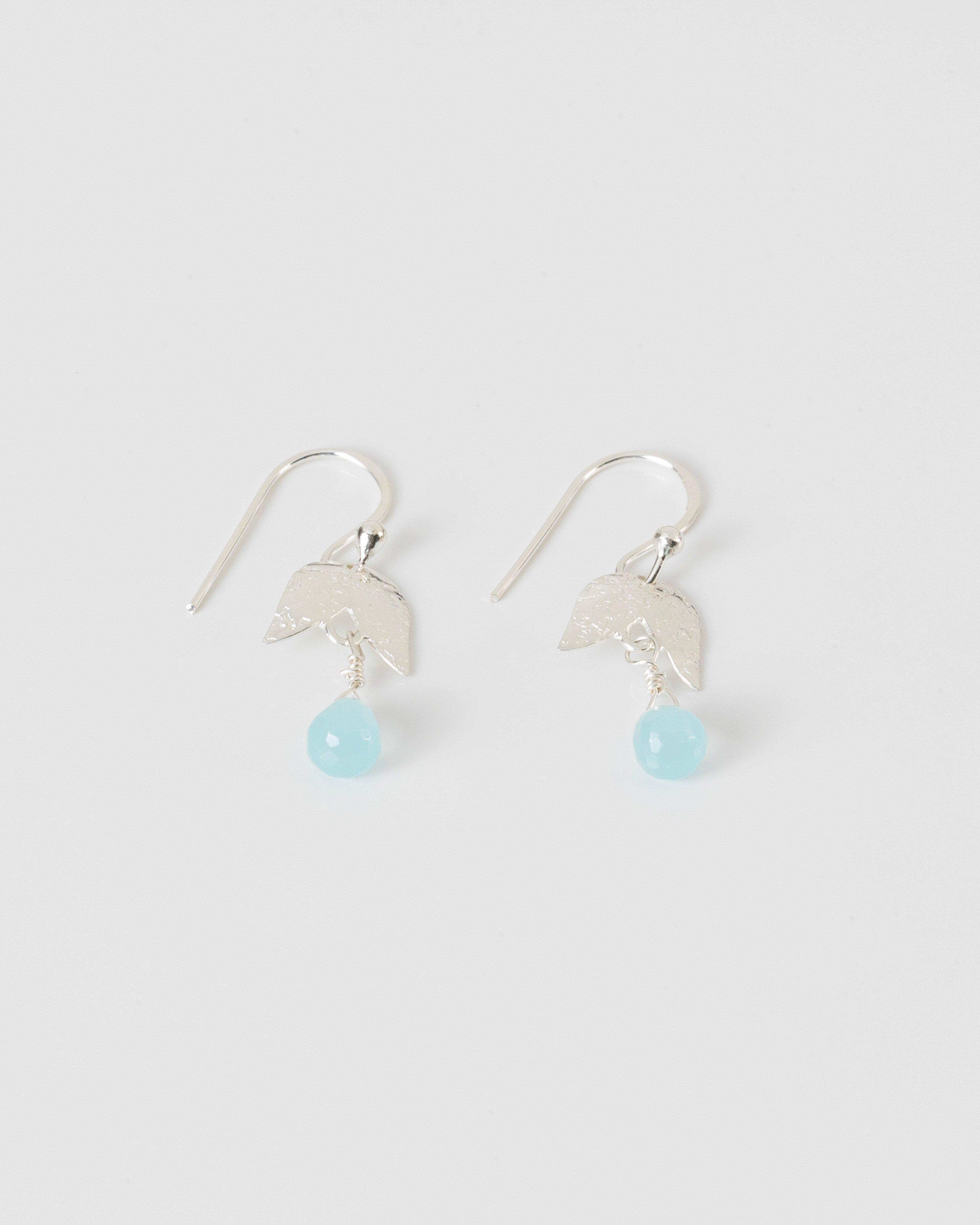 Silver Tulip Droplet Earrings -  aqua