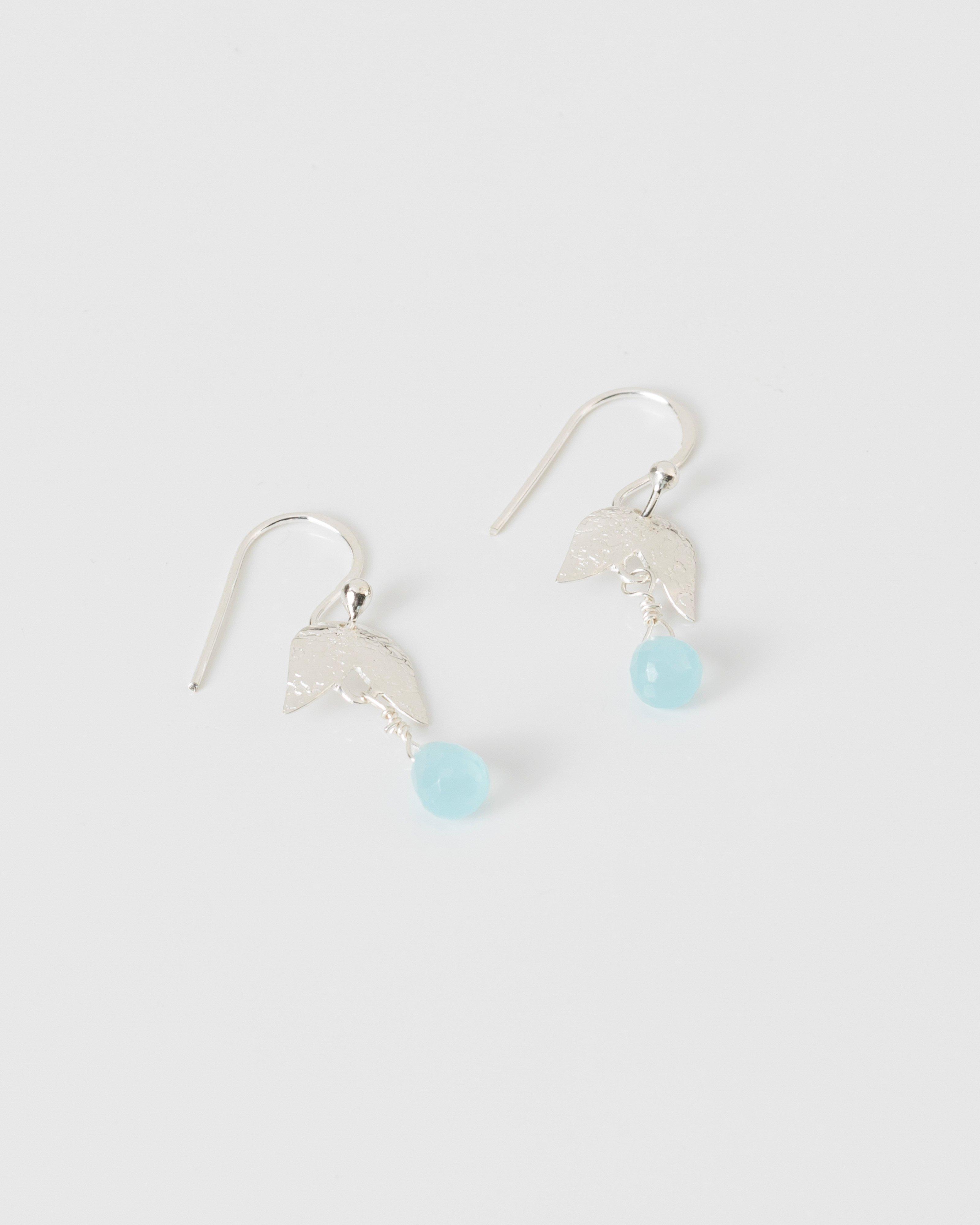 Silver Tulip Droplet Earrings -  aqua