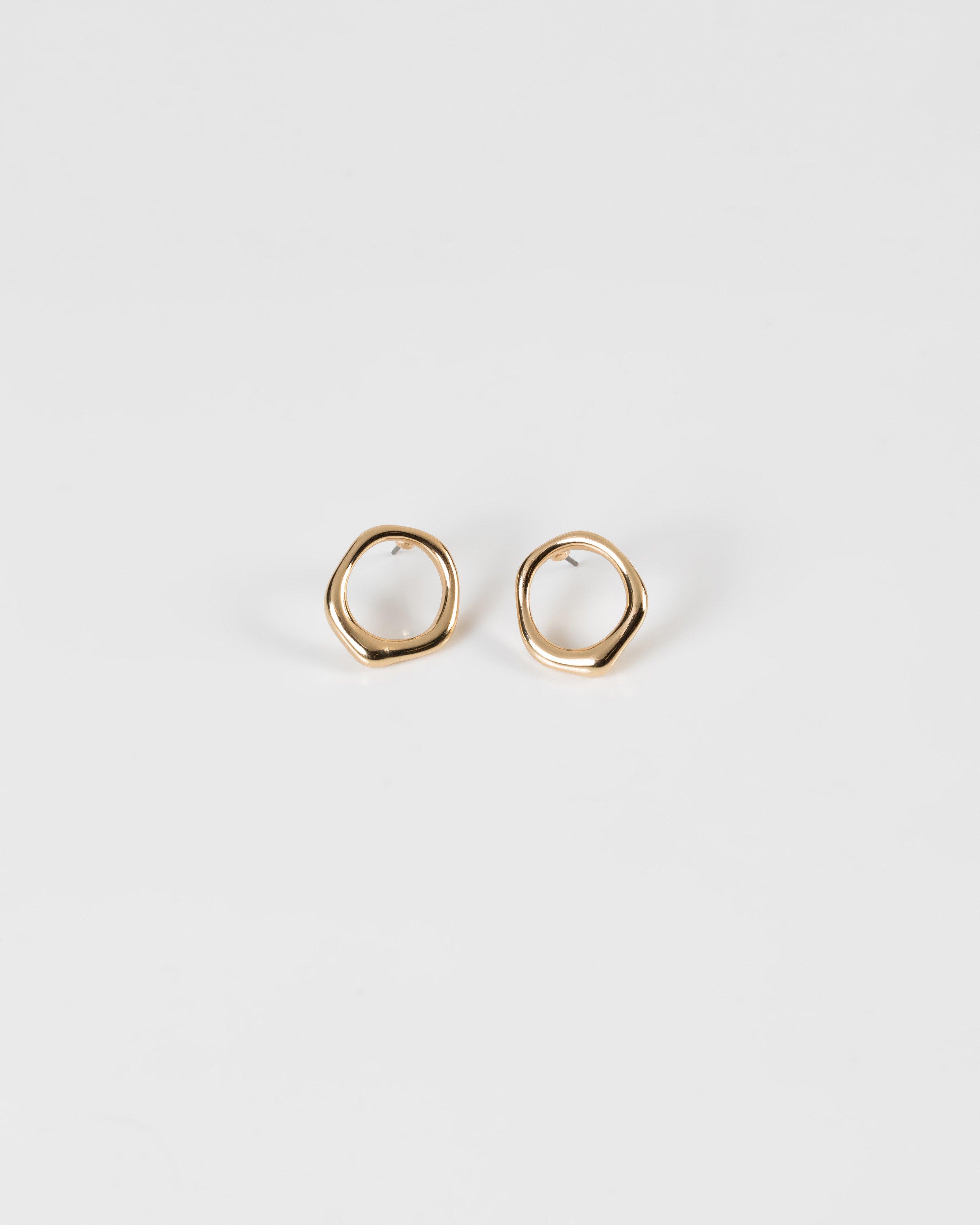 Organic Moulded Ring Stud Earrings -  gold