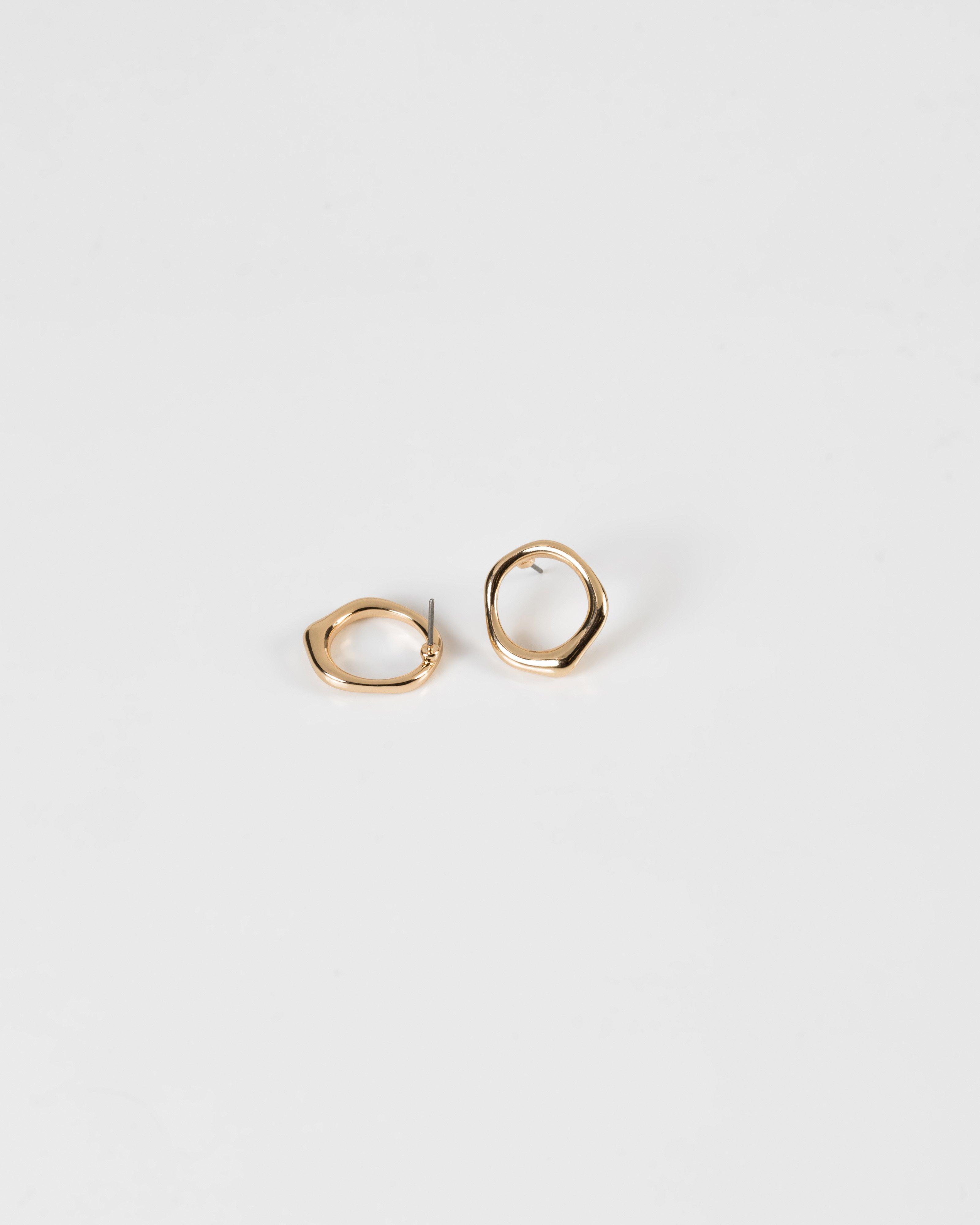 Organic Moulded Ring Stud Earrings -  gold