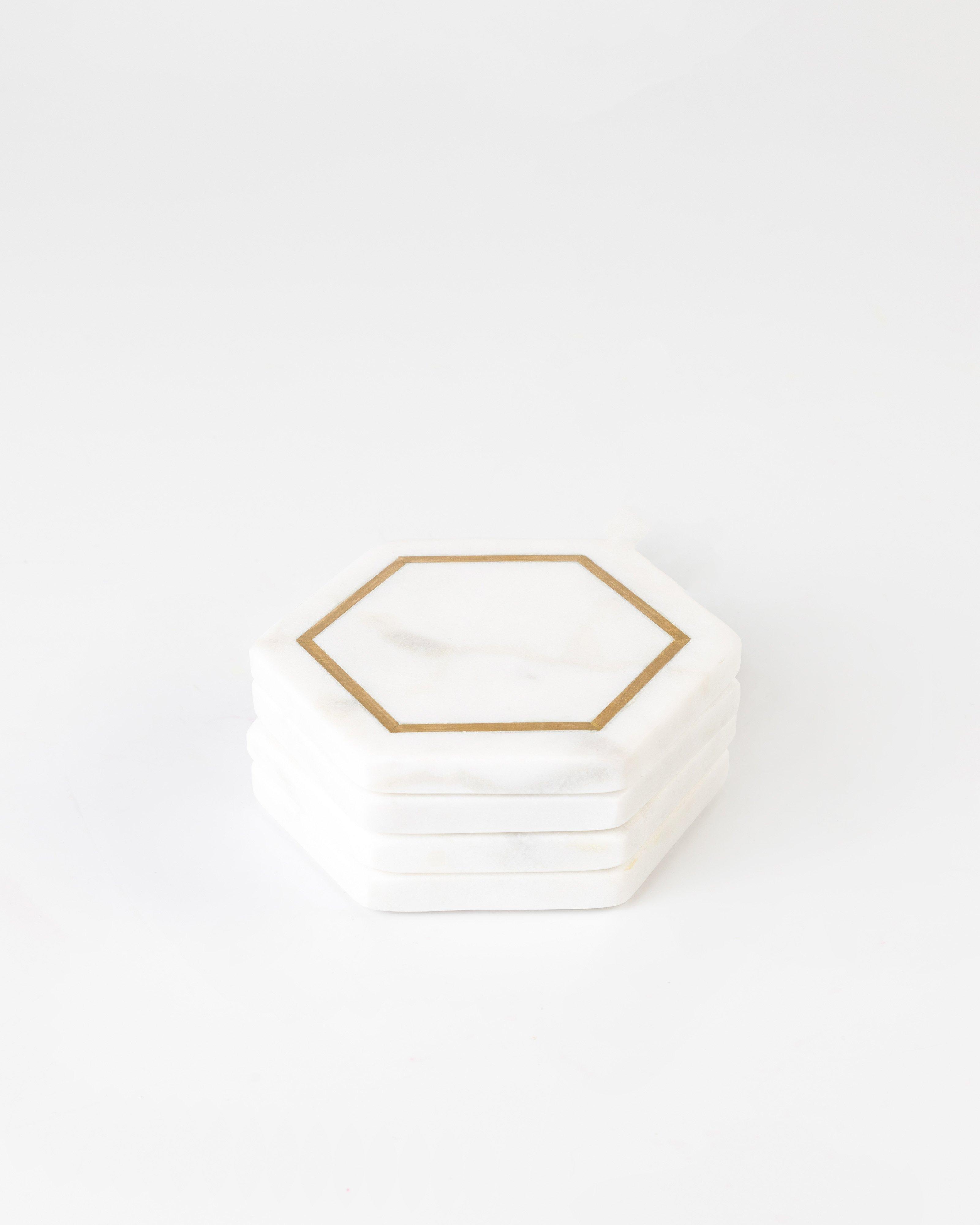 Marble & Brass Coaster Set -  white