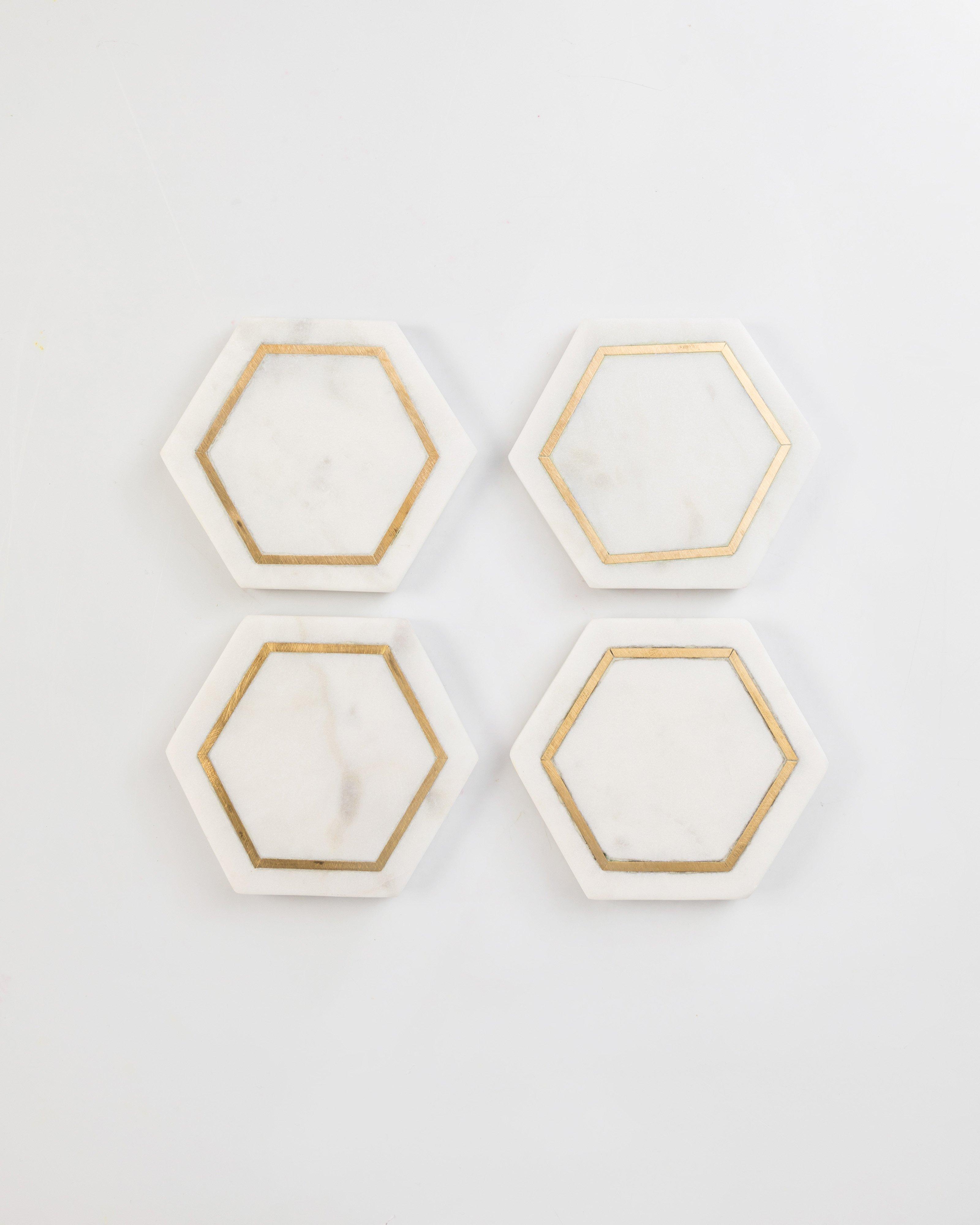 Marble & Brass Coaster Set -  white