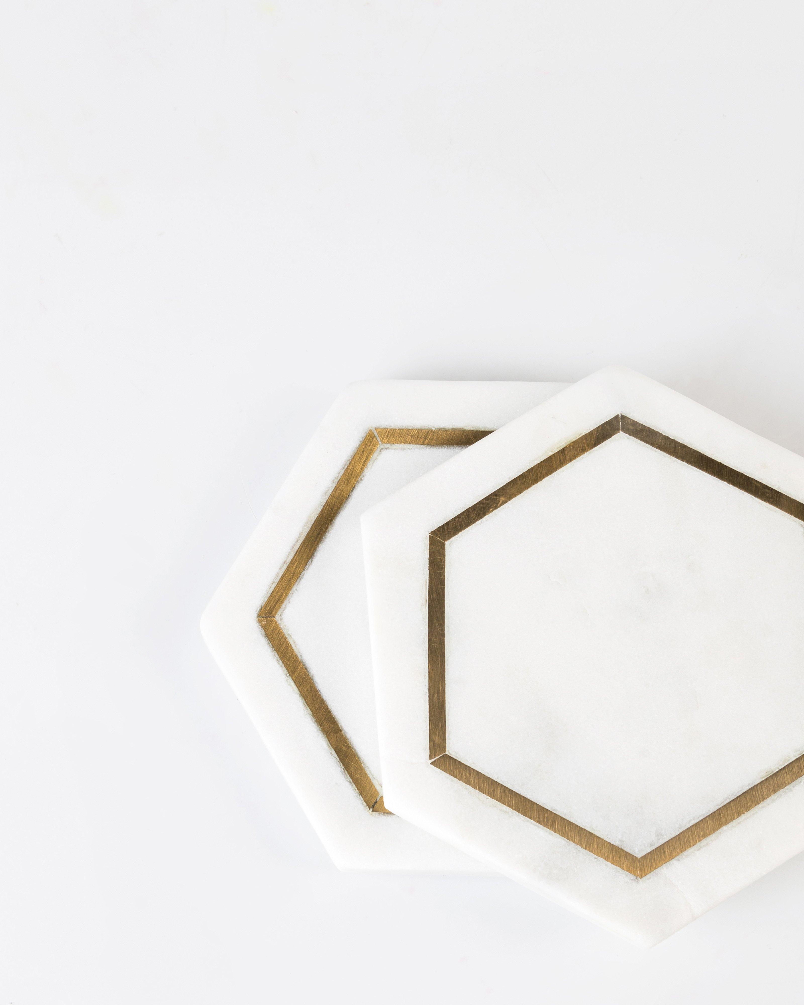 Marble & Brass Coaster Set -  white