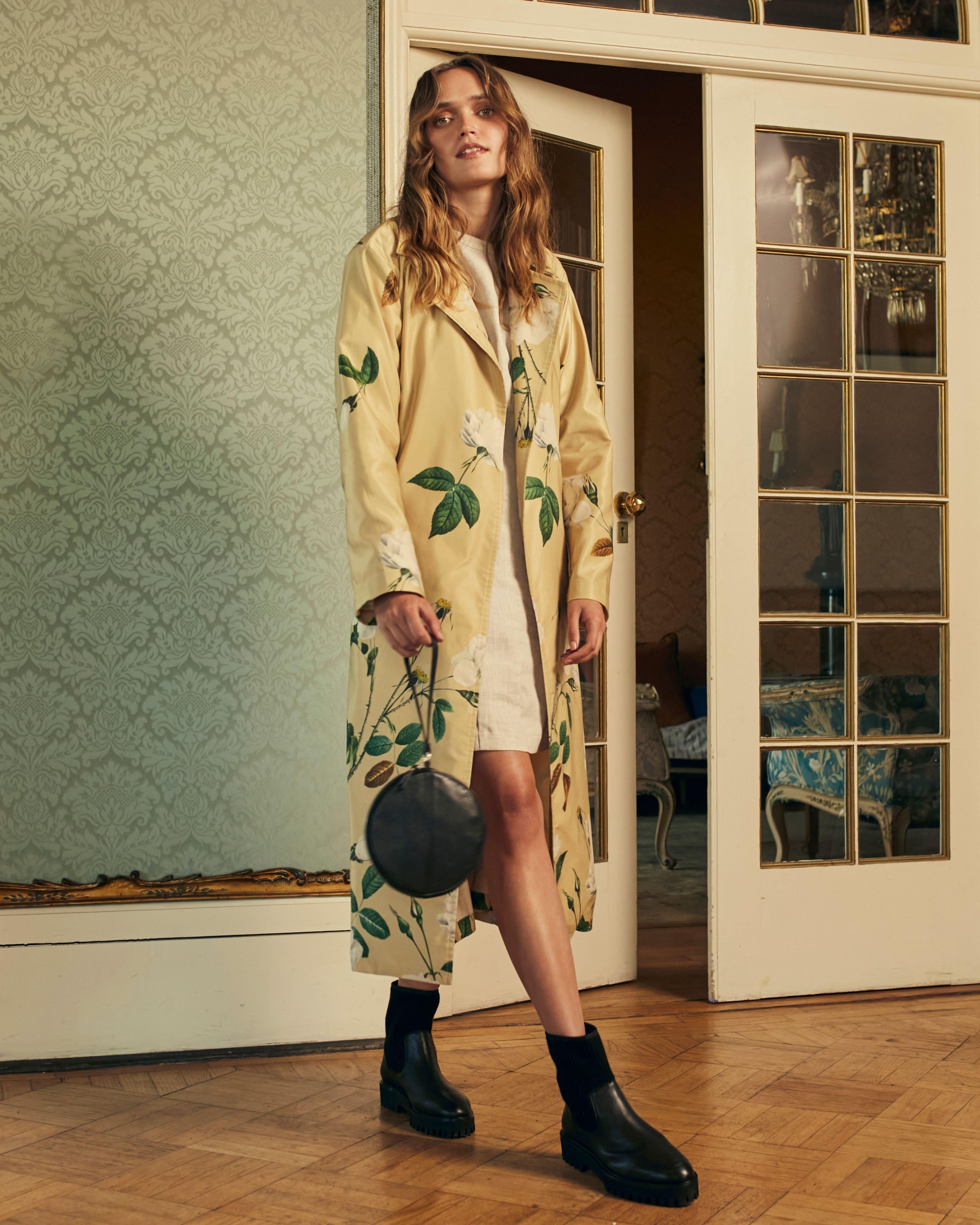 Caroline Printed Floral Trench Coat -  stone