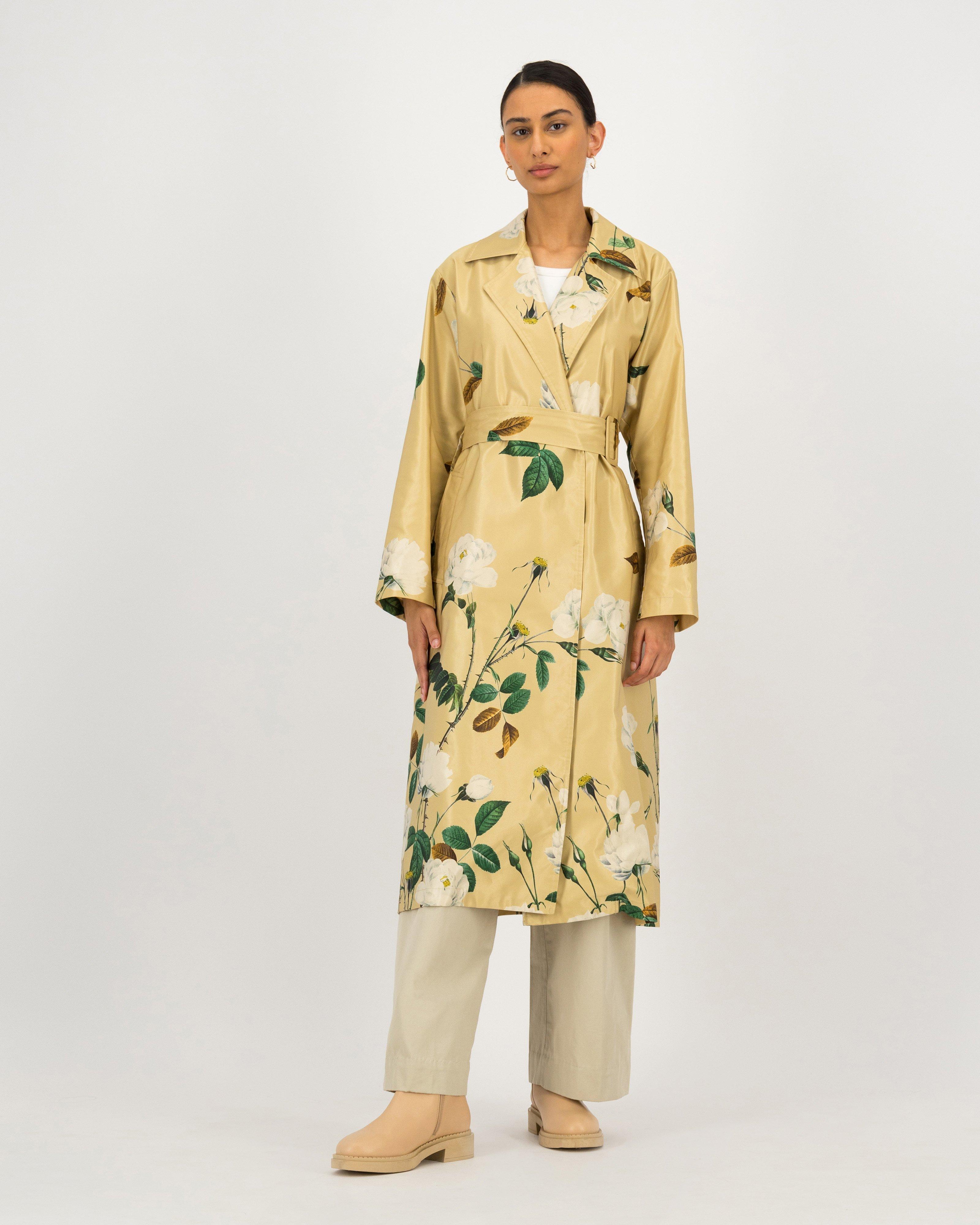 Caroline Printed Floral Trench Coat -  stone