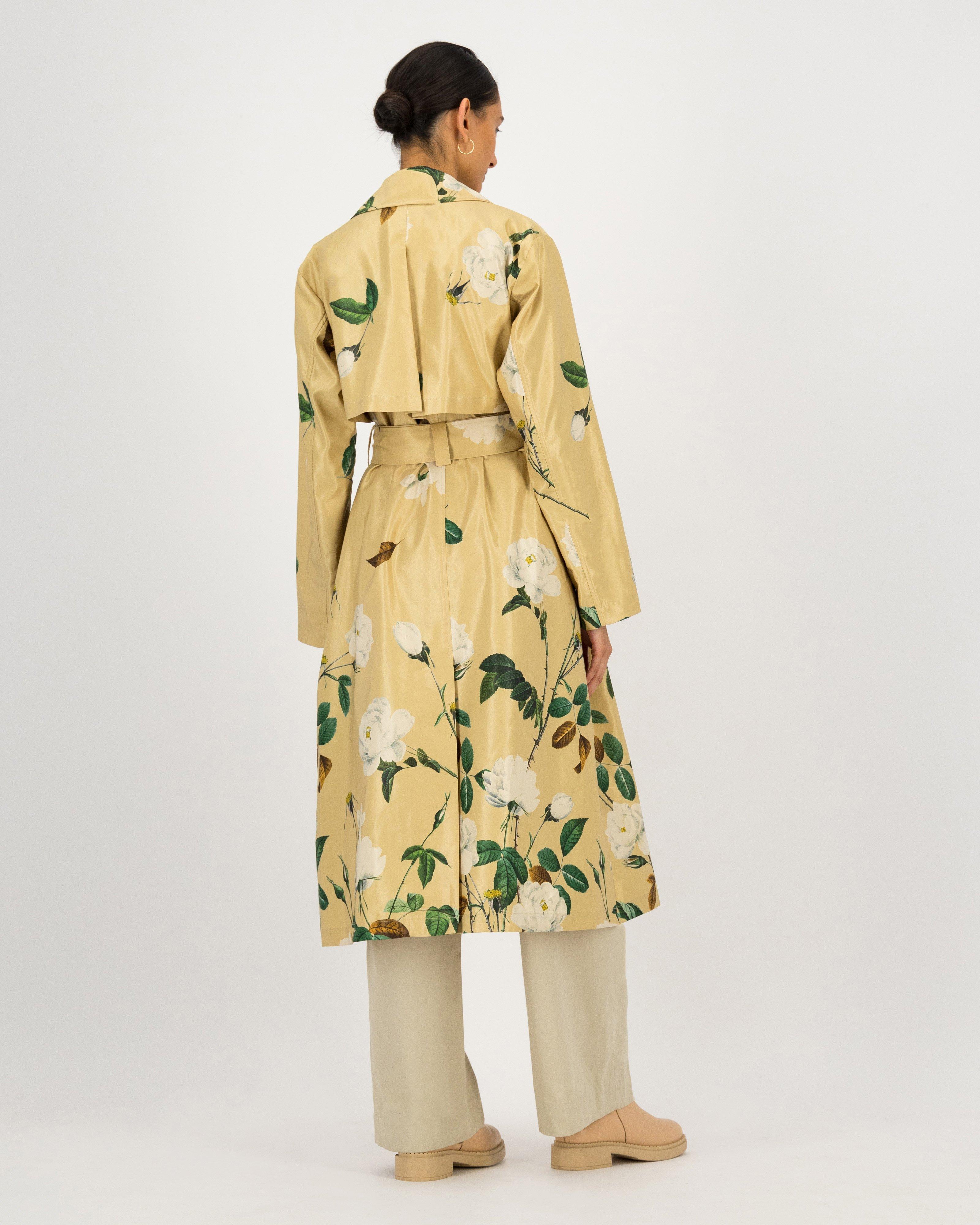 Caroline Printed Floral Trench Coat -  stone