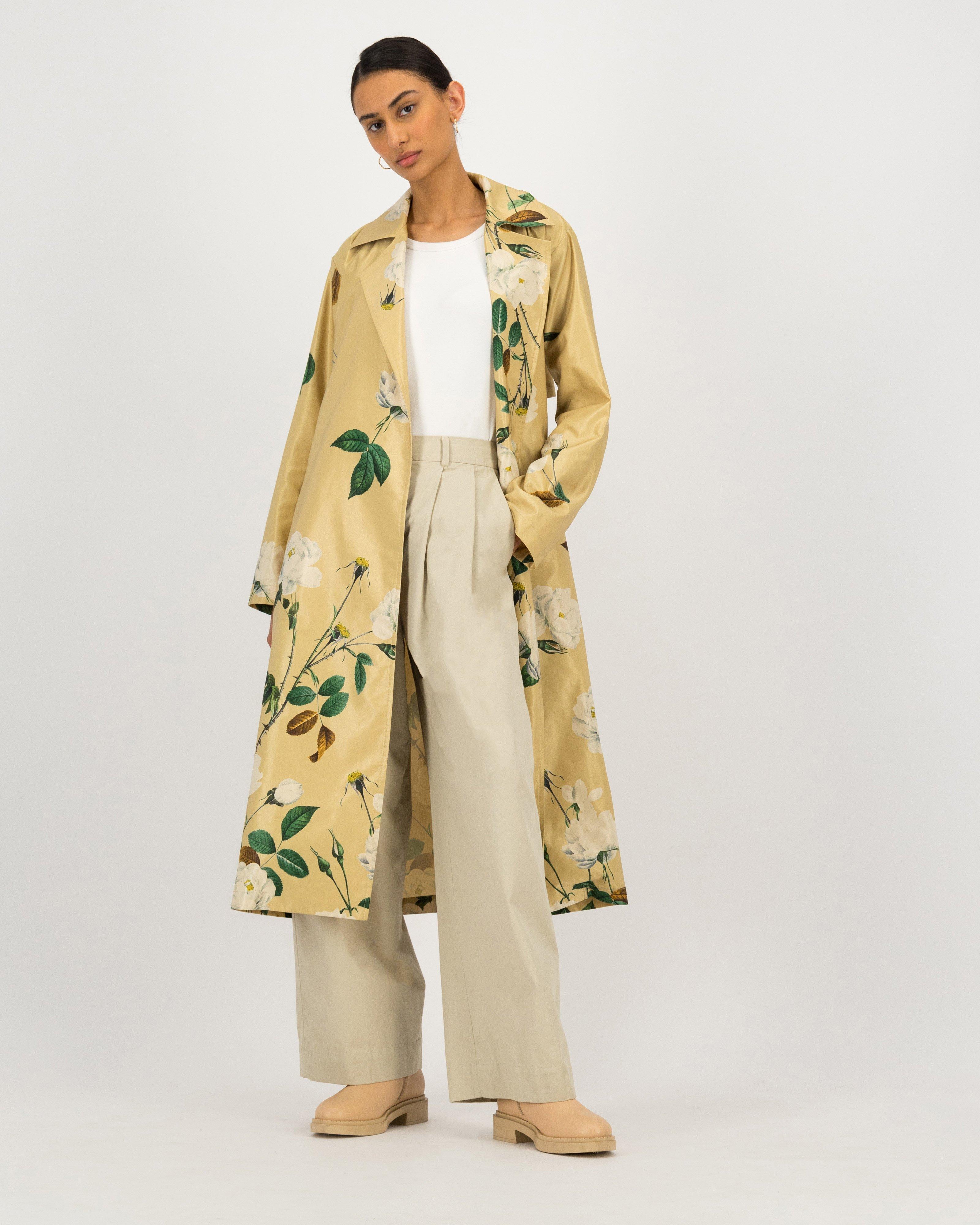 Caroline Printed Floral Trench Coat -  stone