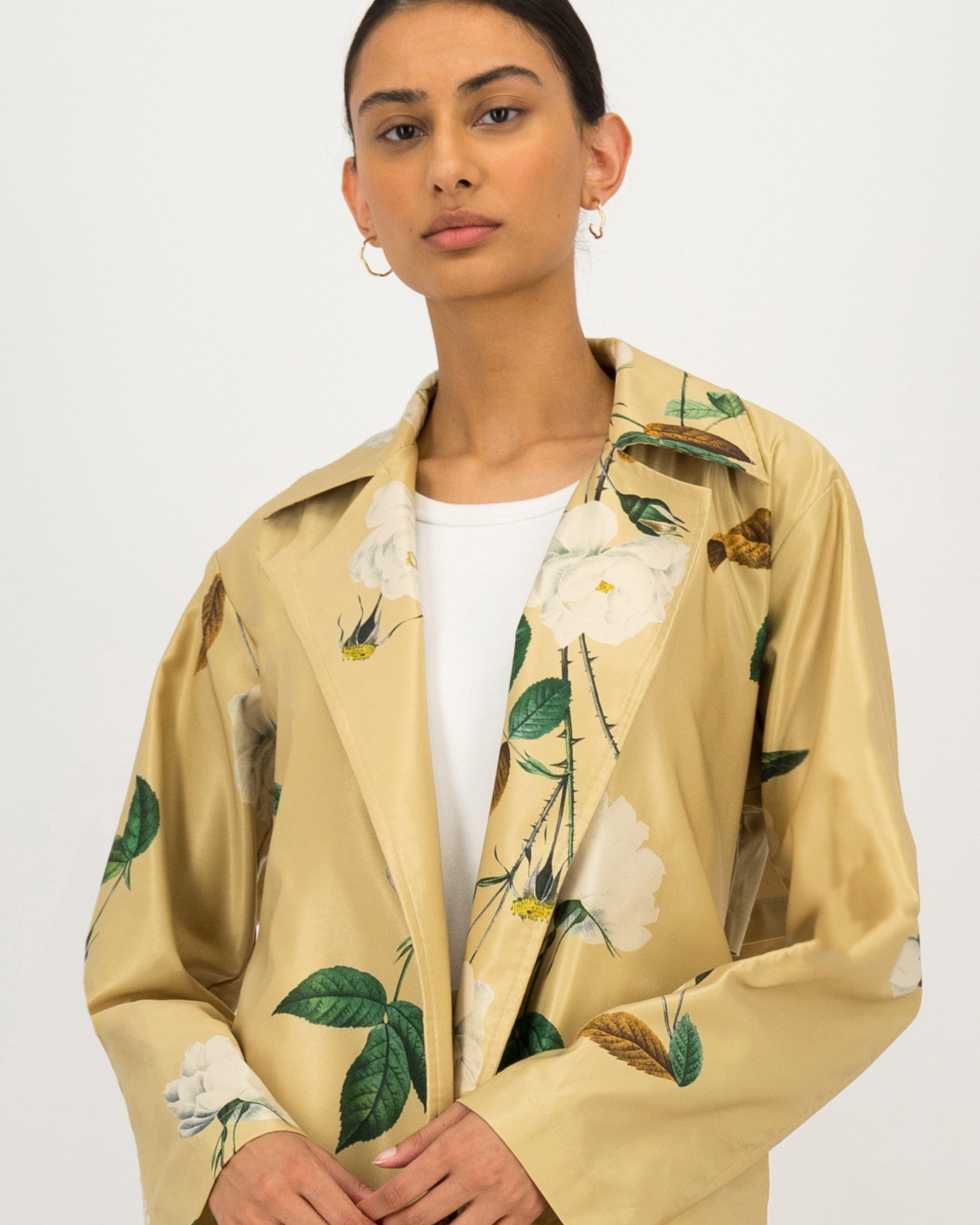 Caroline Printed Floral Trench Coat -  stone