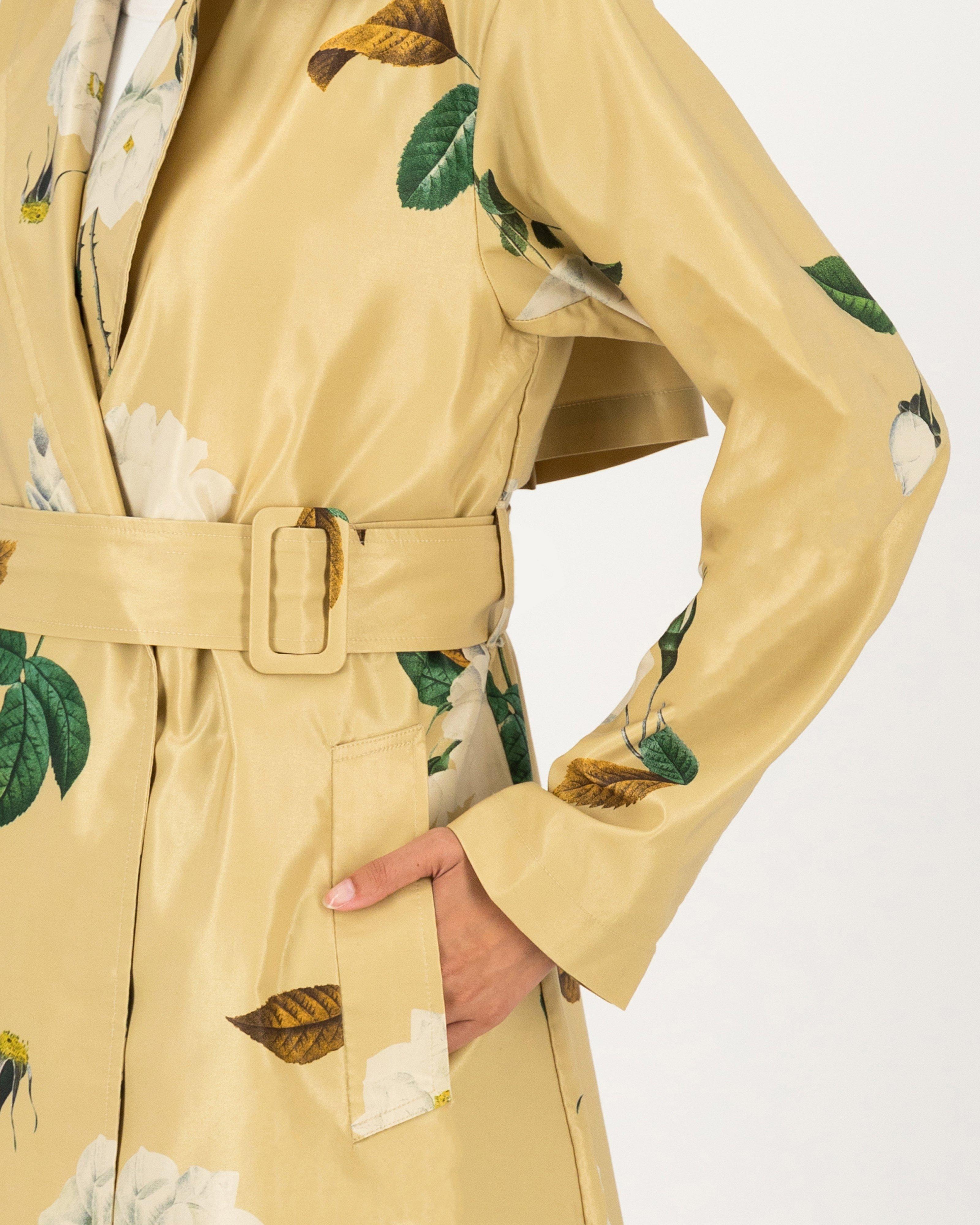 Caroline Printed Floral Trench Coat -  stone