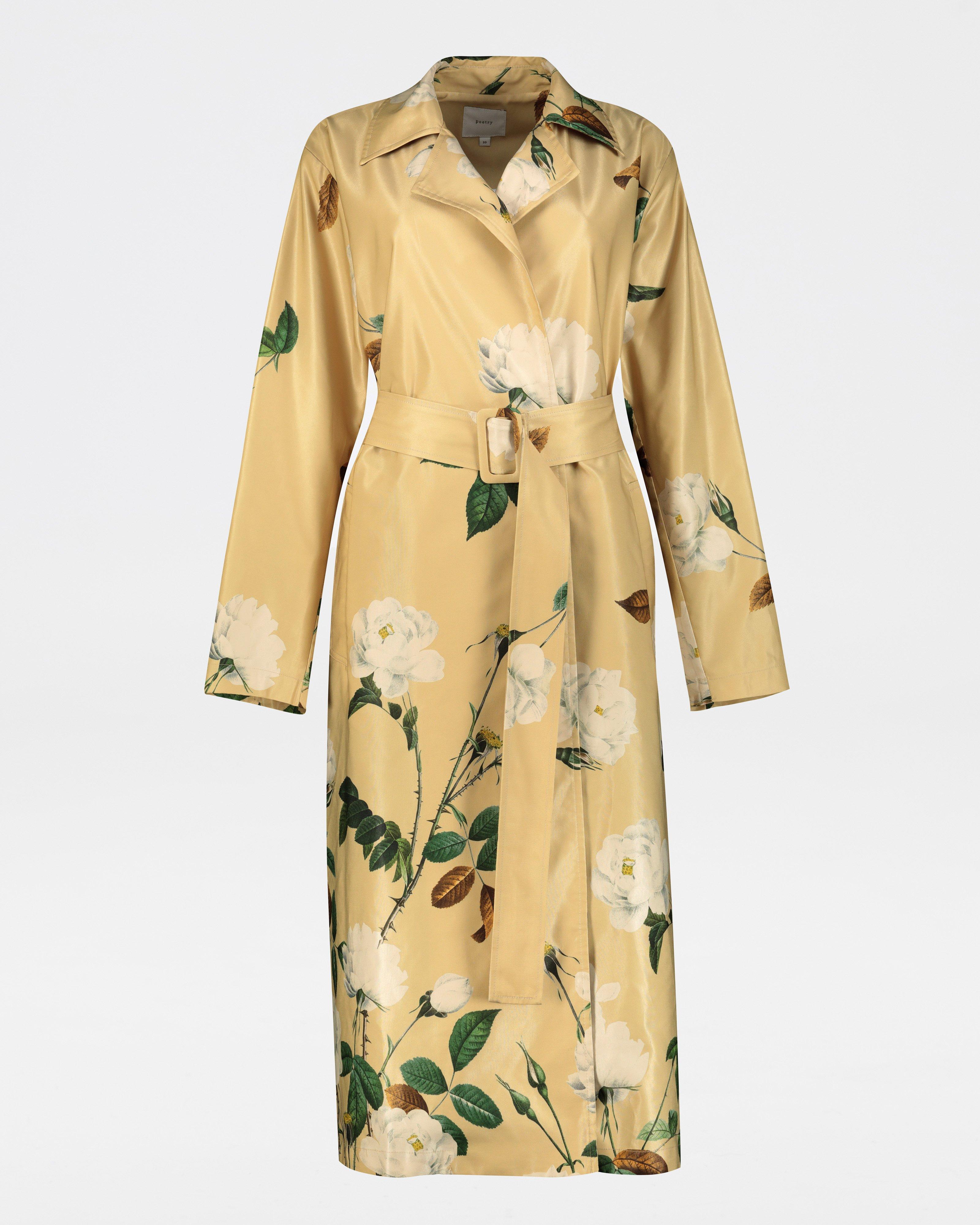 Caroline Printed Floral Trench Coat -  stone