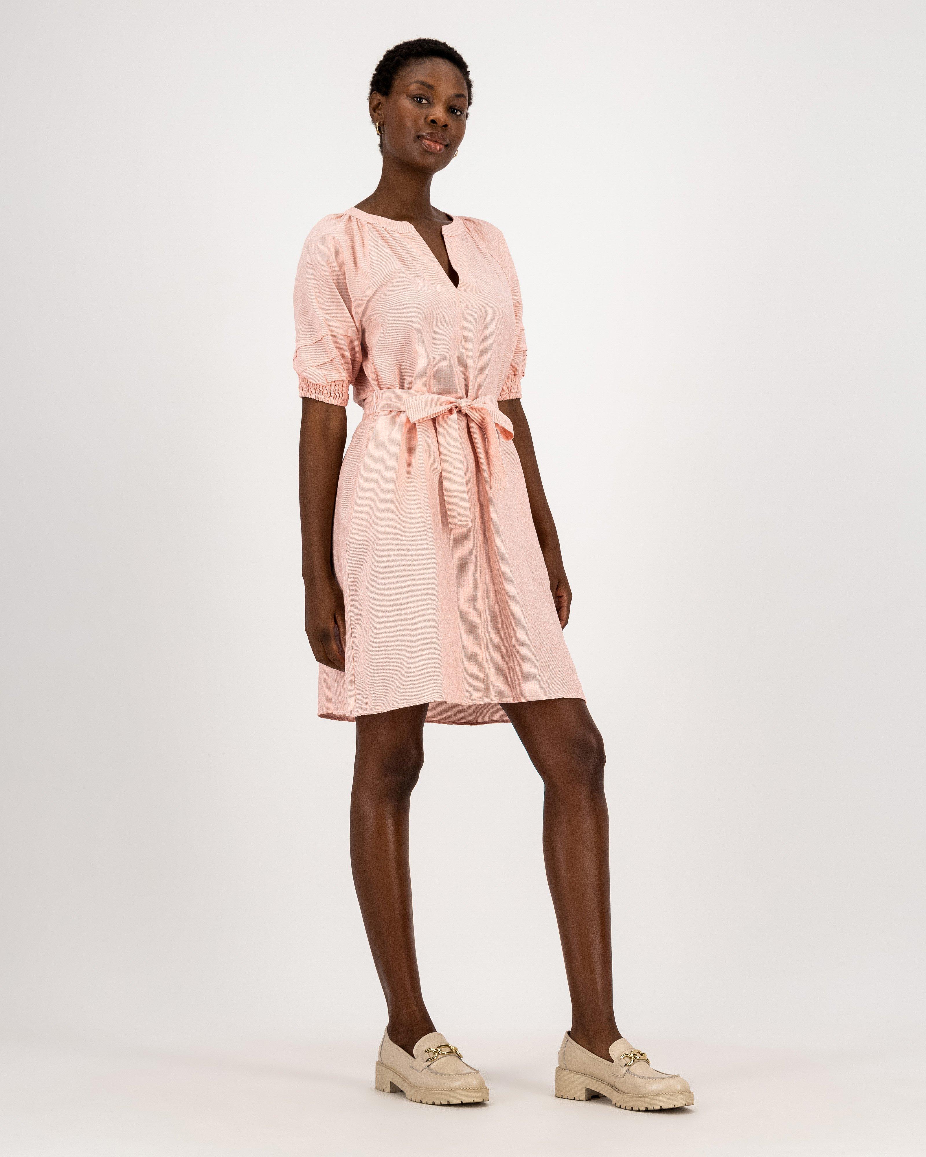 Mary Linen Dress -  coral