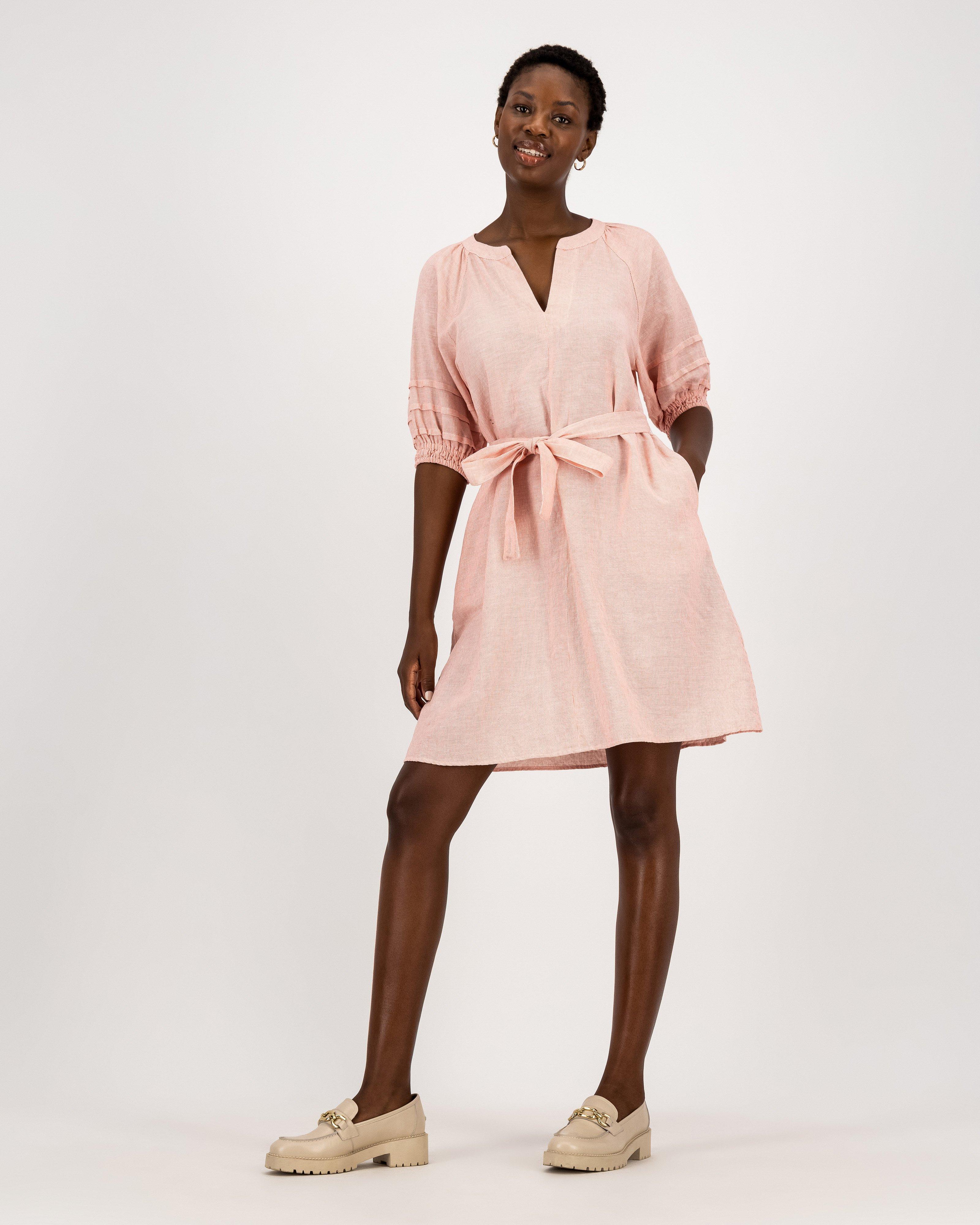 Mary Linen Dress -  coral