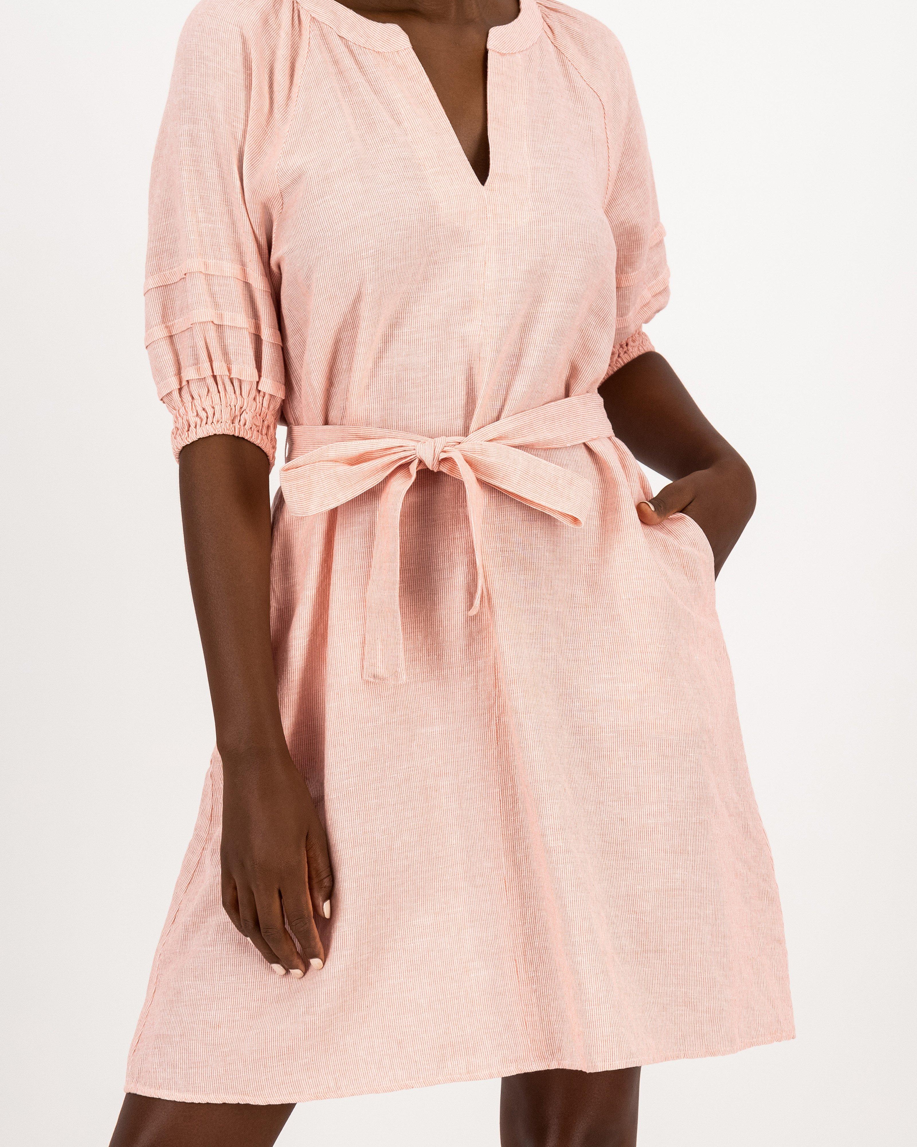 Mary Linen Dress -  coral