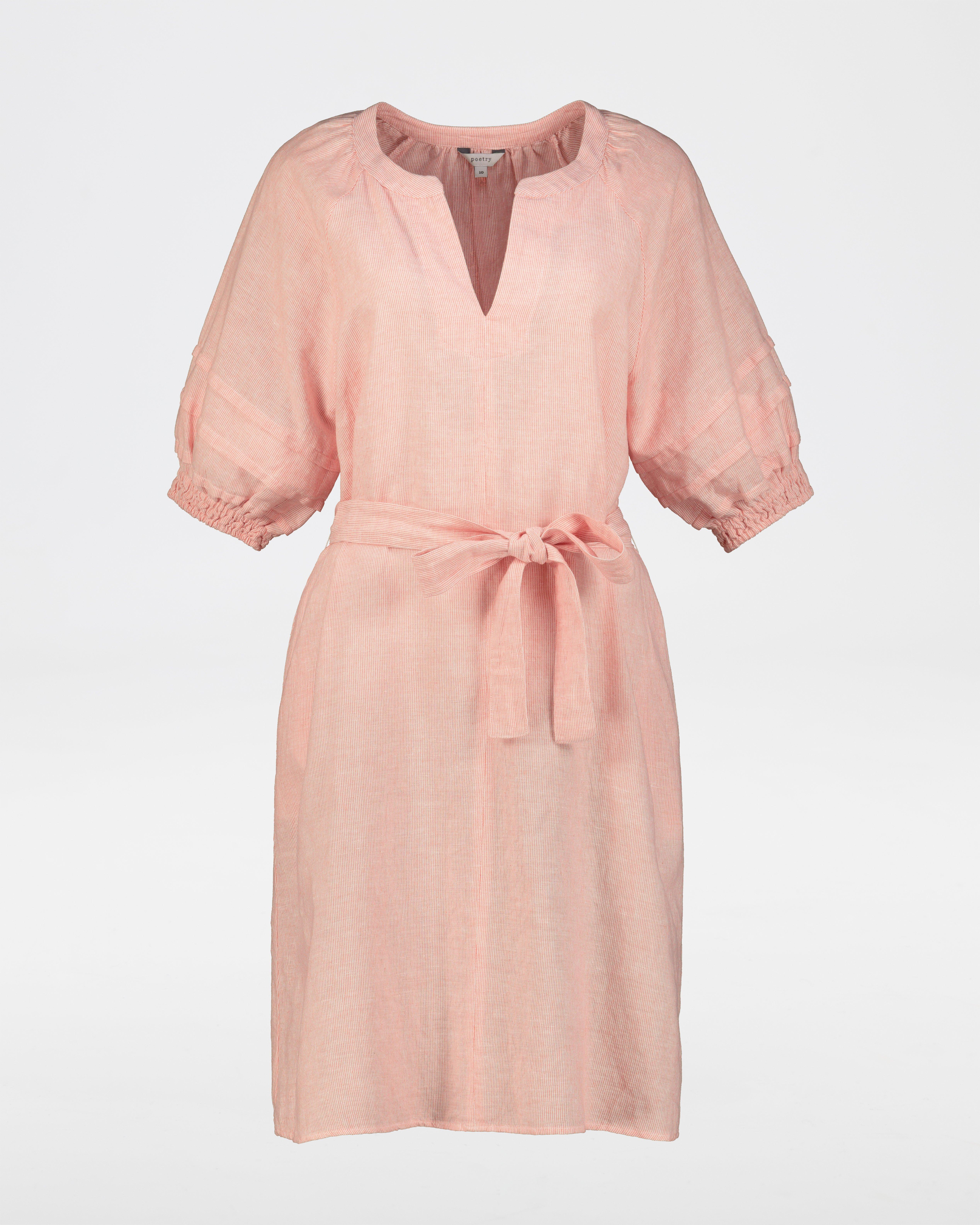 Mary Linen Dress -  coral