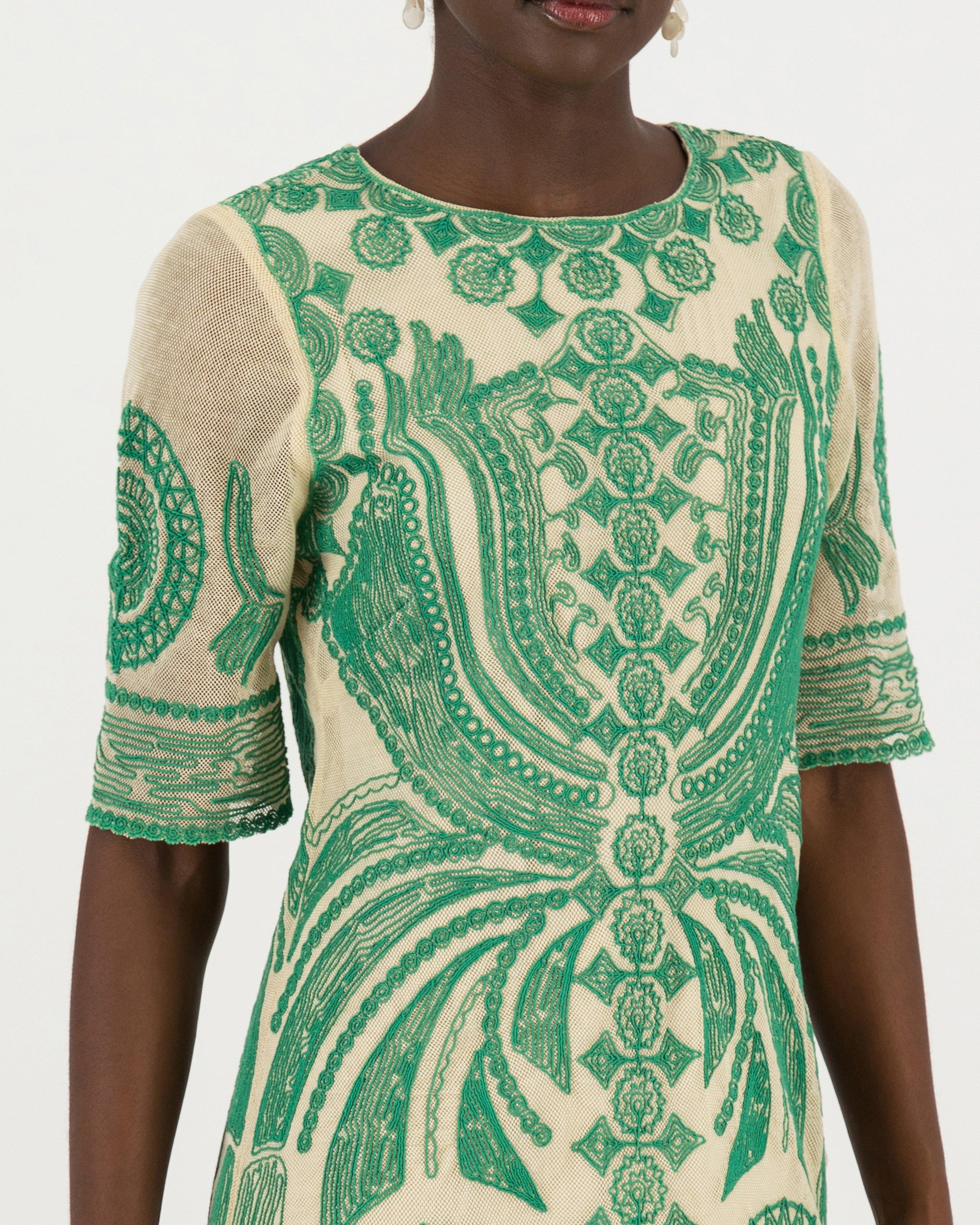 Brexley Embroidered Dress -  green