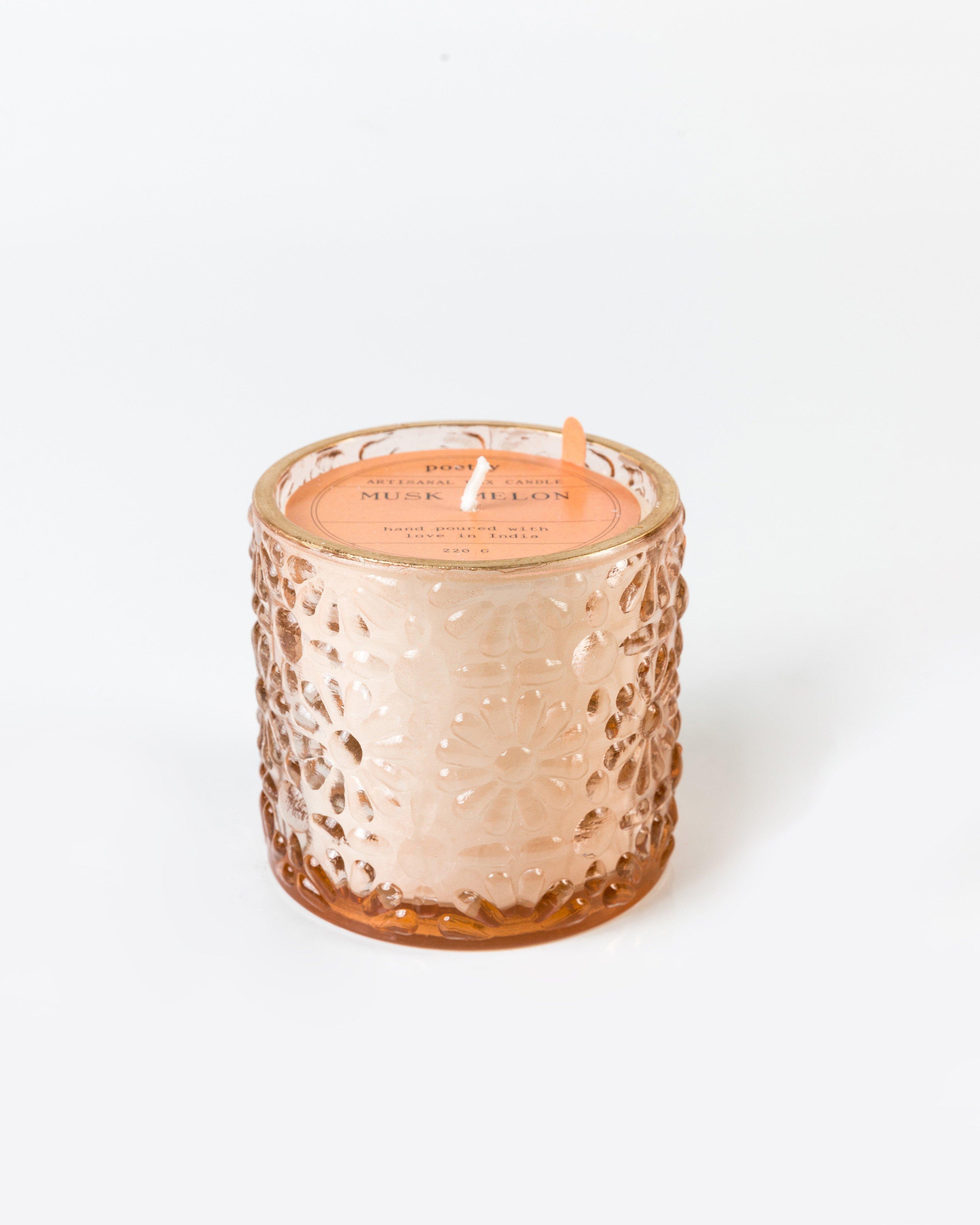 Textured Glass Candle -  orange