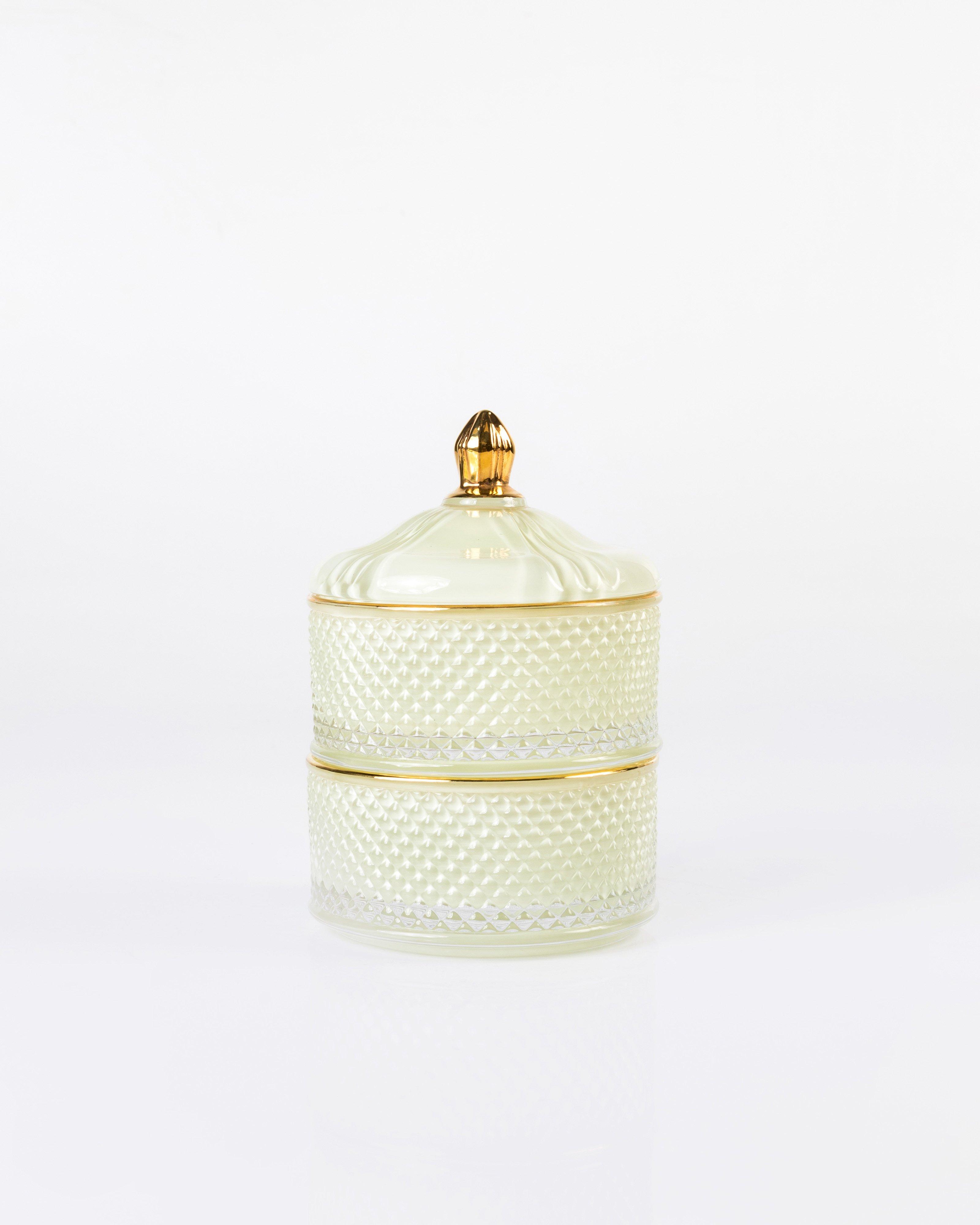 Glass Stacking Trinket Jar -  milk