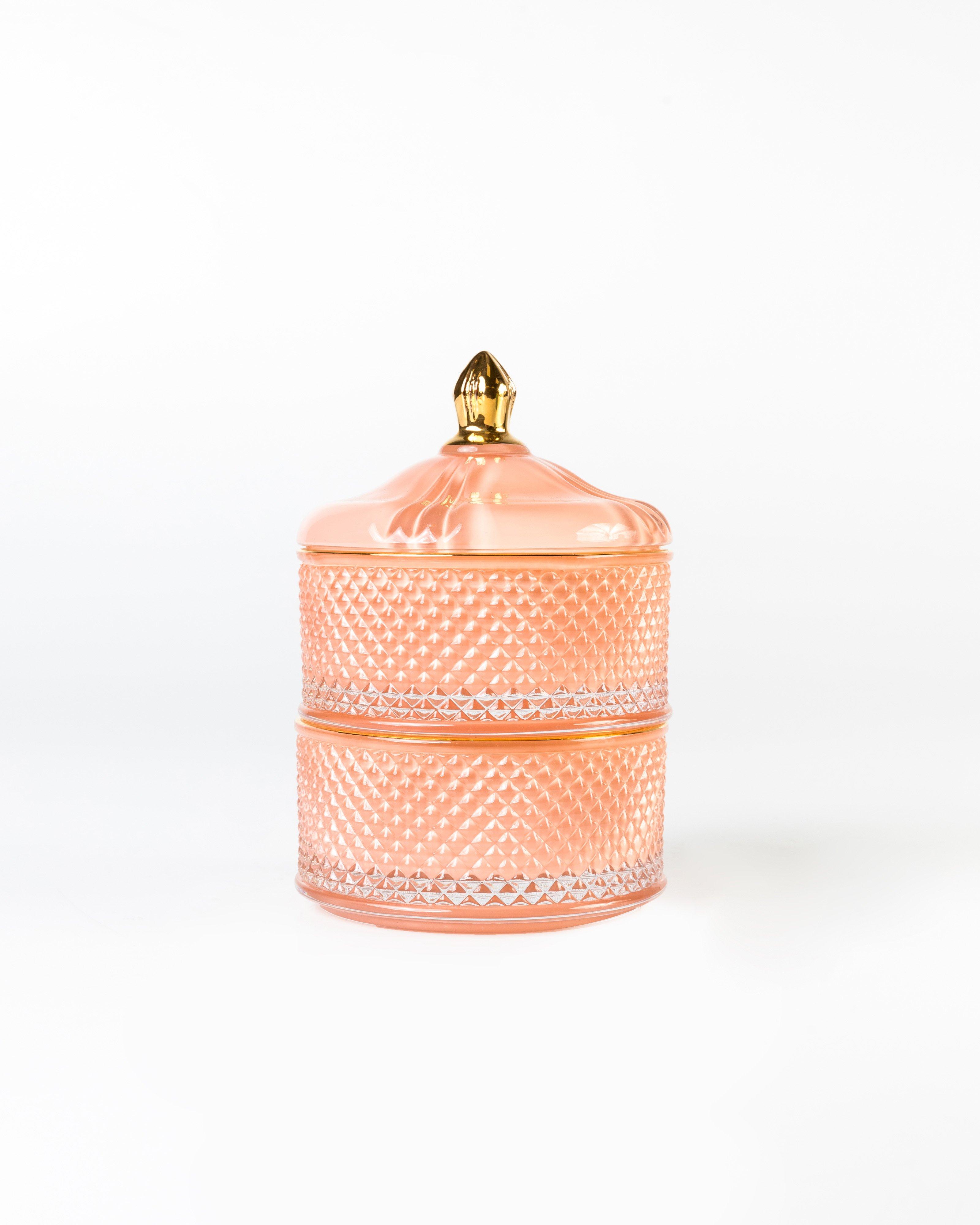 Glass Stacking Trinket Jar -  pink