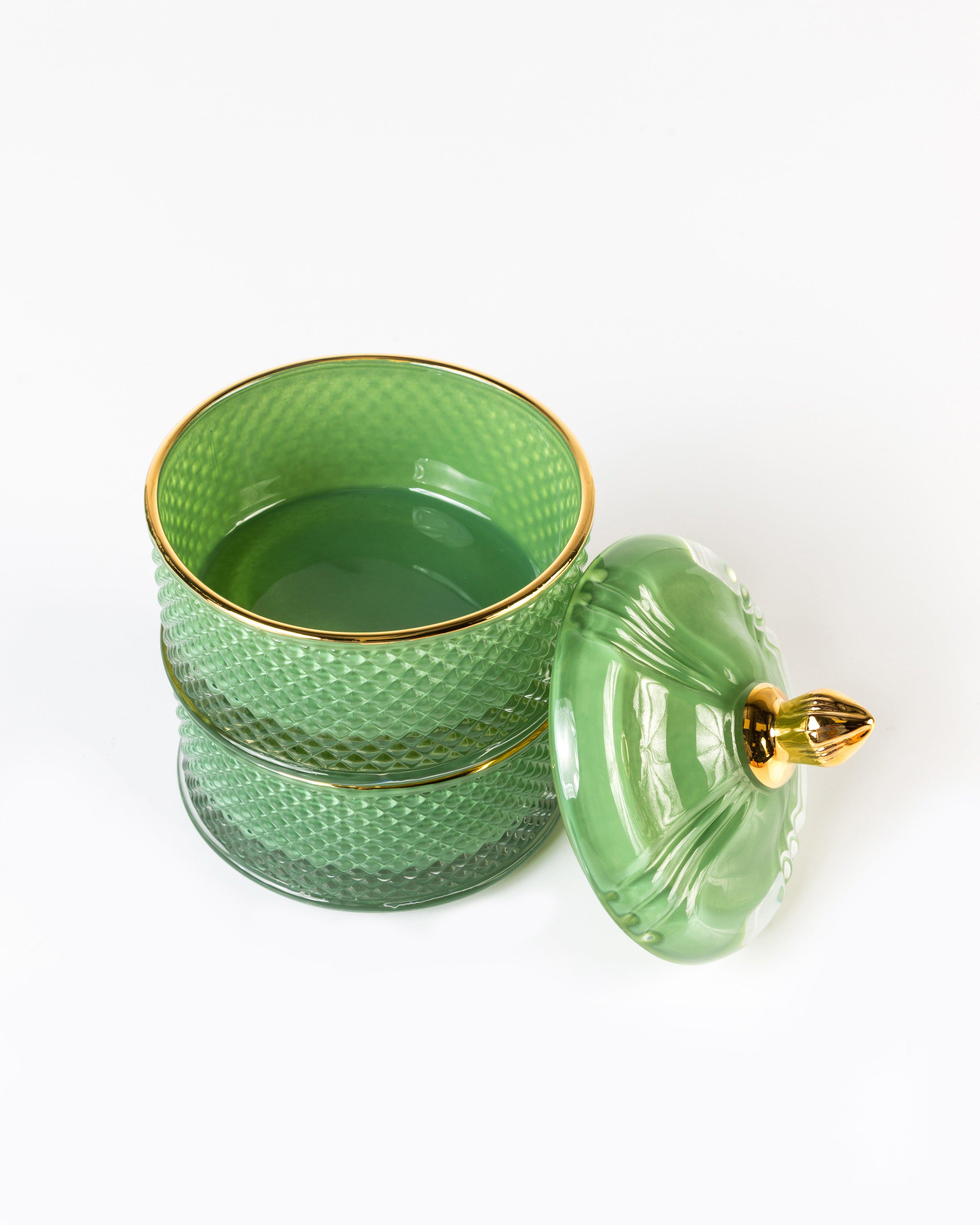 Glass Stacking Trinket Jar -  sage