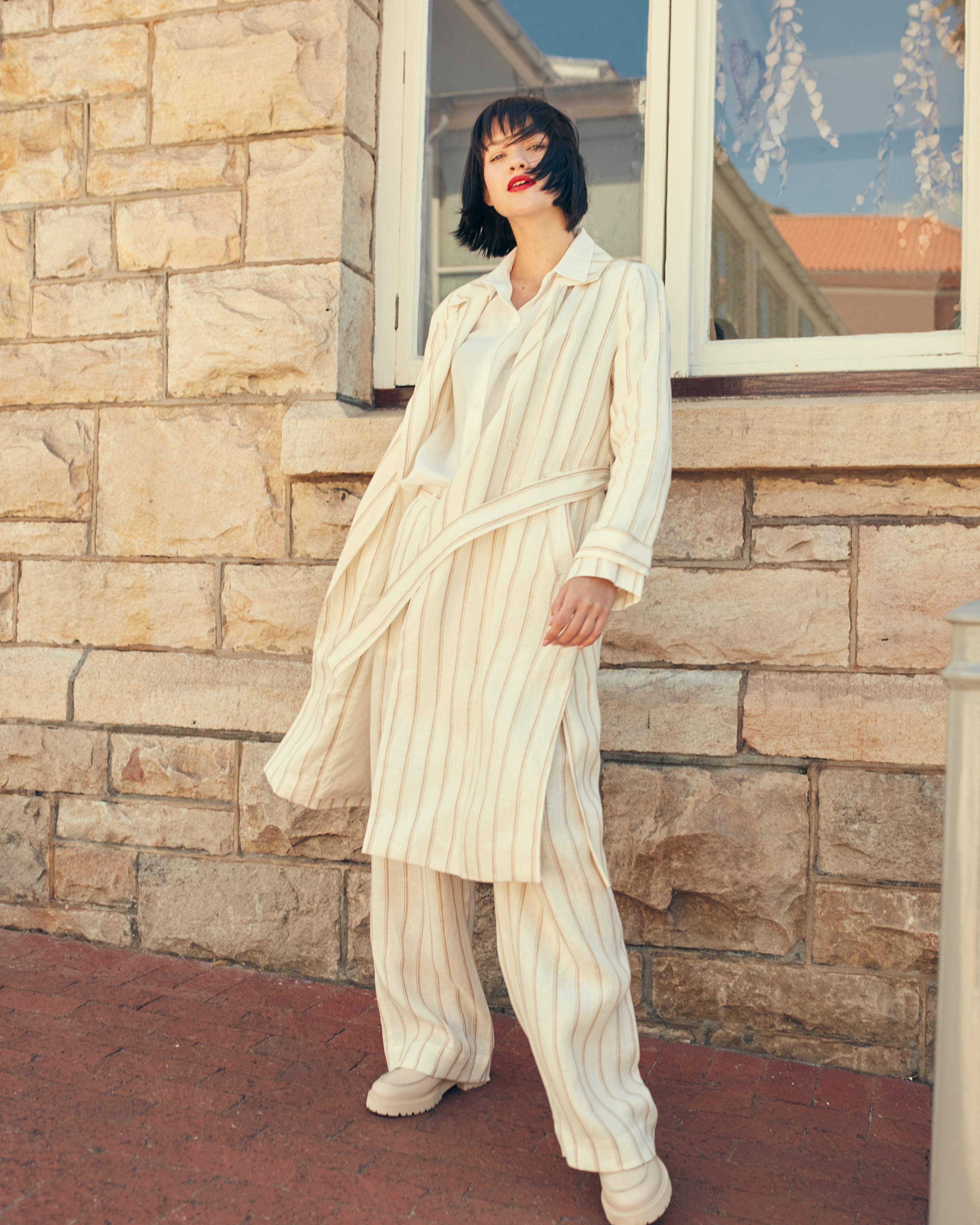 Georgia Stripe Trench Coat -  milk