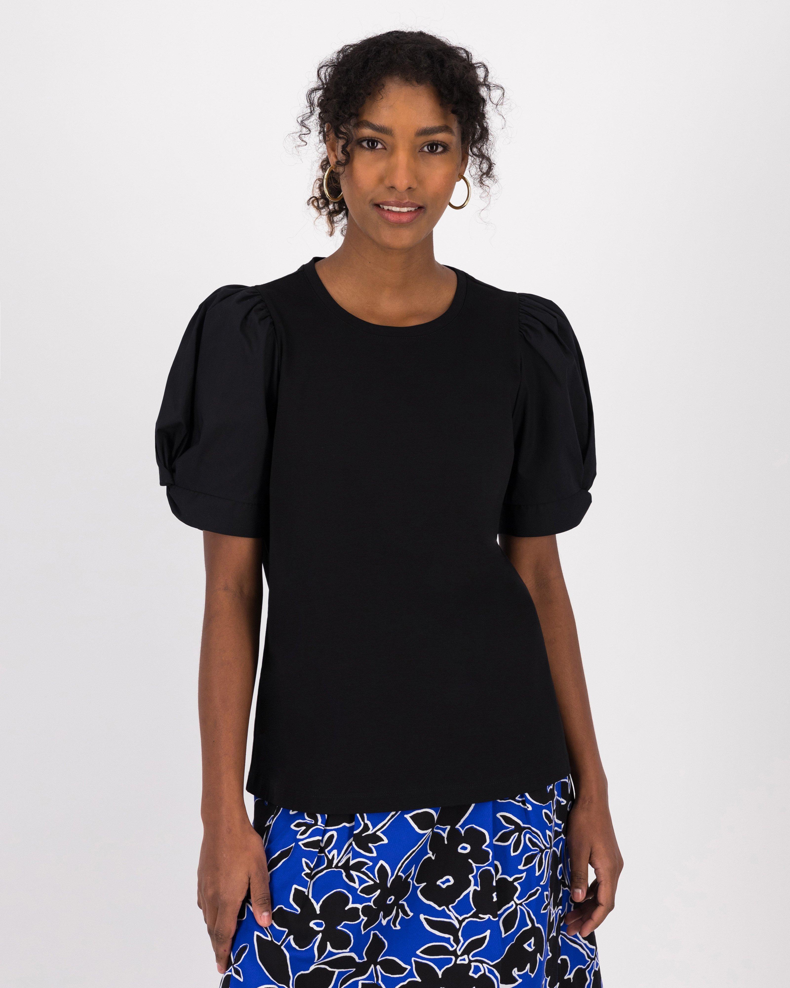 Marcey Mixed Media Top -  black