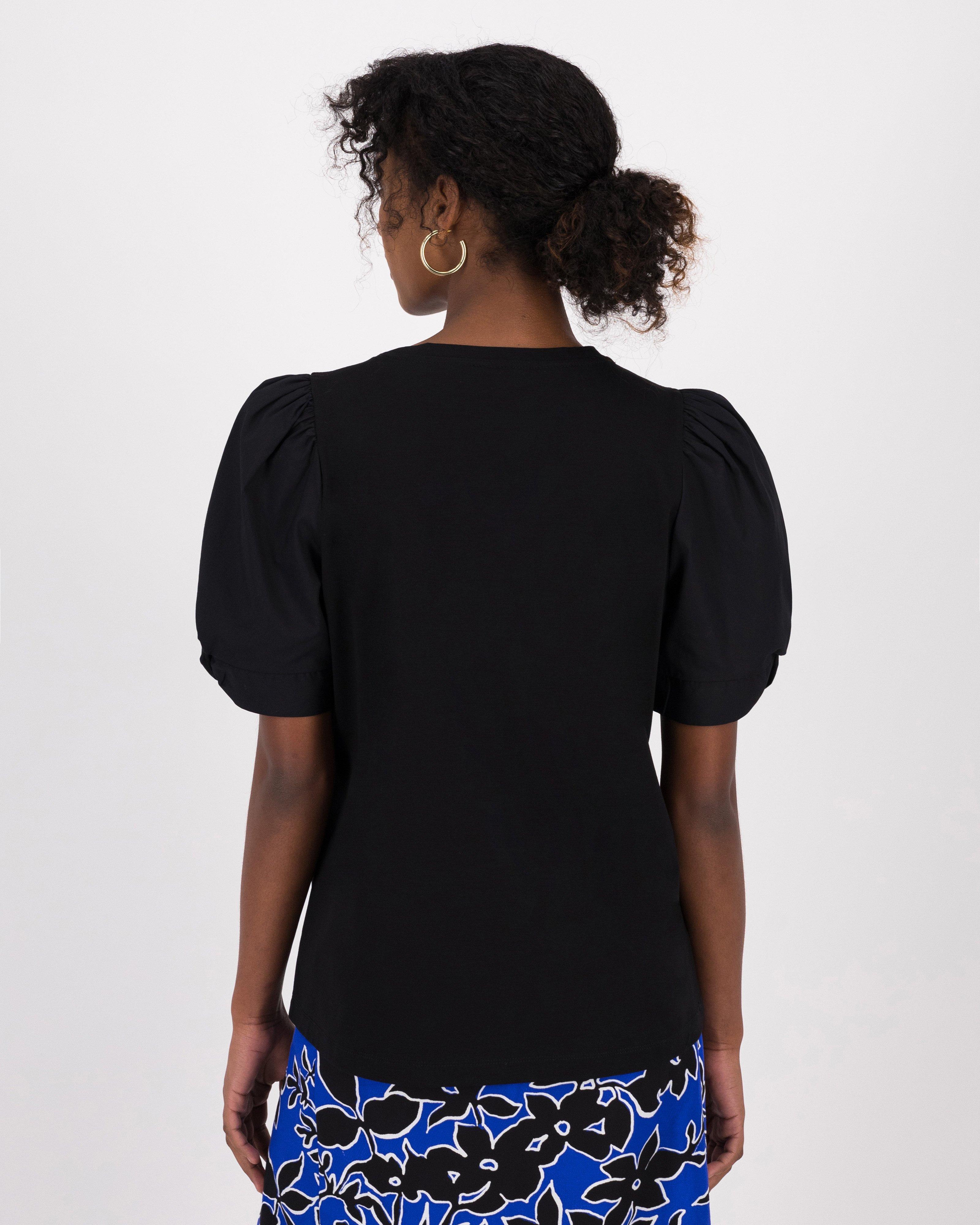 Marcey Mixed Media Top -  black