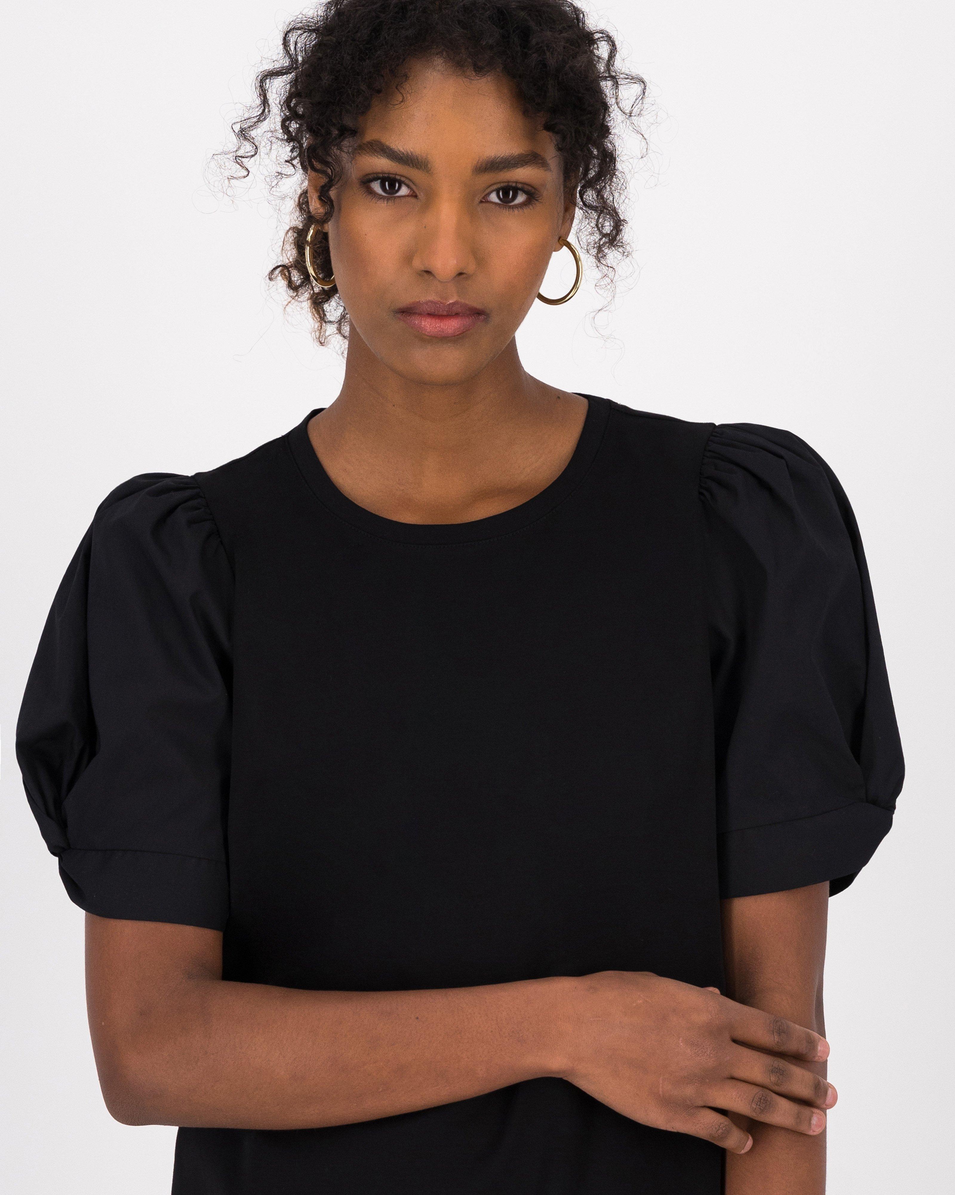 Marcey Mixed Media Top -  black