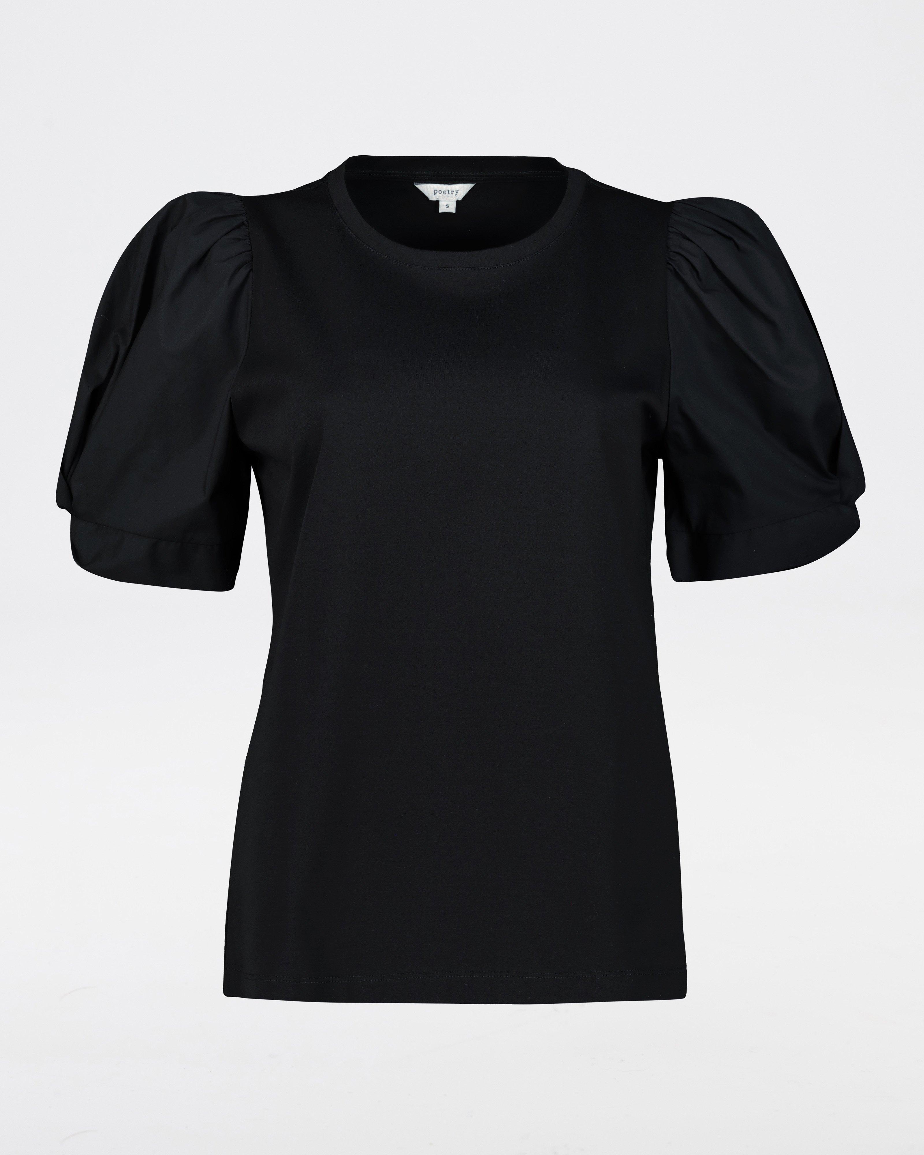 Marcey Mixed Media Top -  black