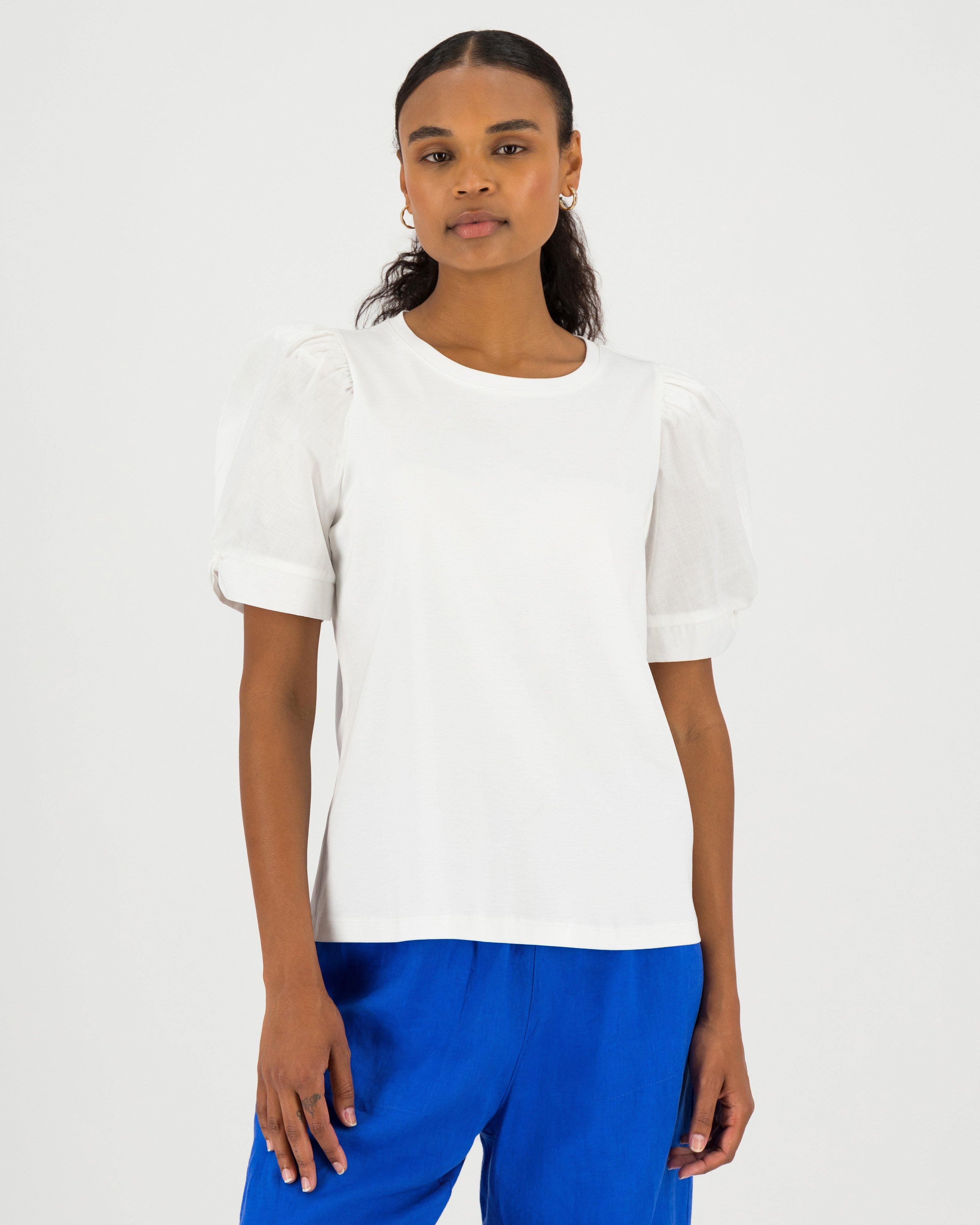 Marcey Mixed Media Top -  white